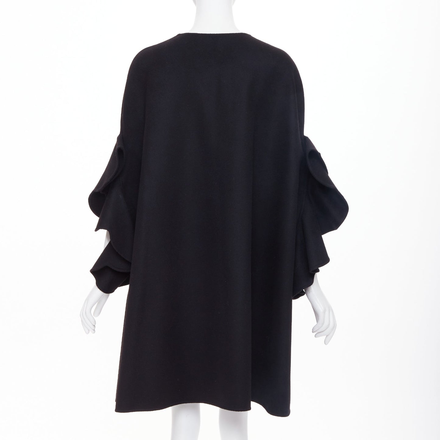 Women's Valentino wool cashmere blend tiered ruffle sleeve overcoat