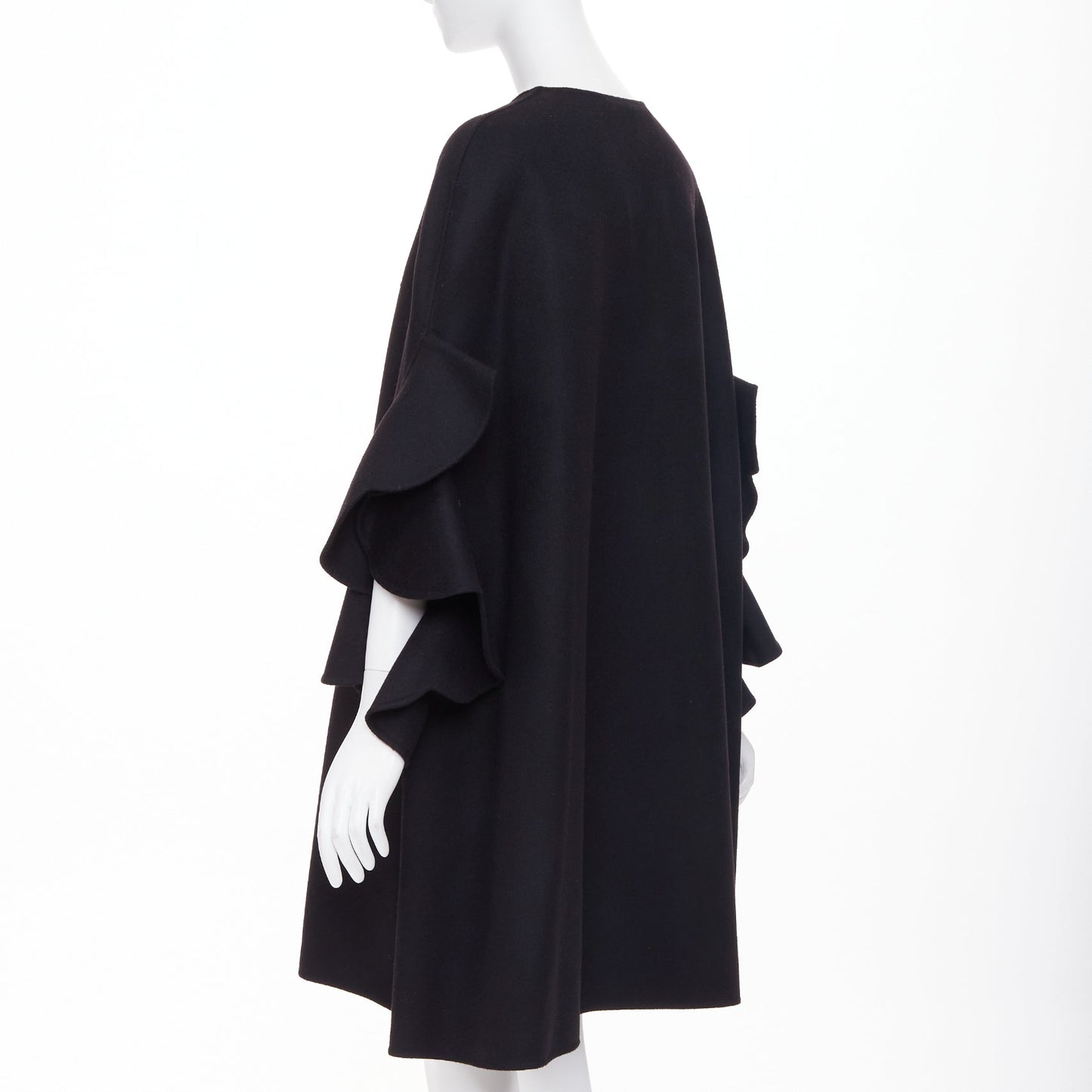 Women's Valentino wool cashmere blend tiered ruffle sleeve overcoat