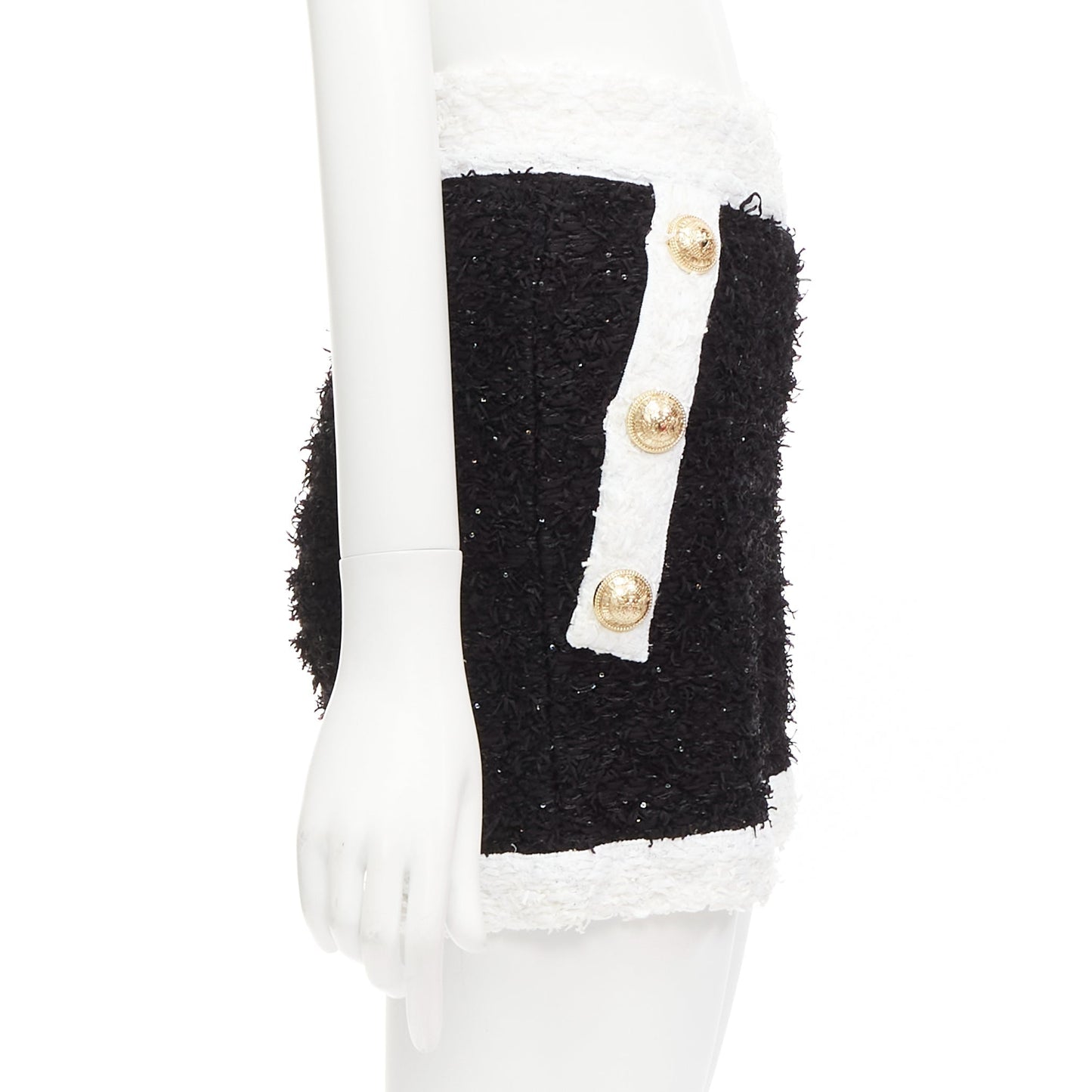 Women's Balmain sequins tweed gold buttons zip high waisted shorts