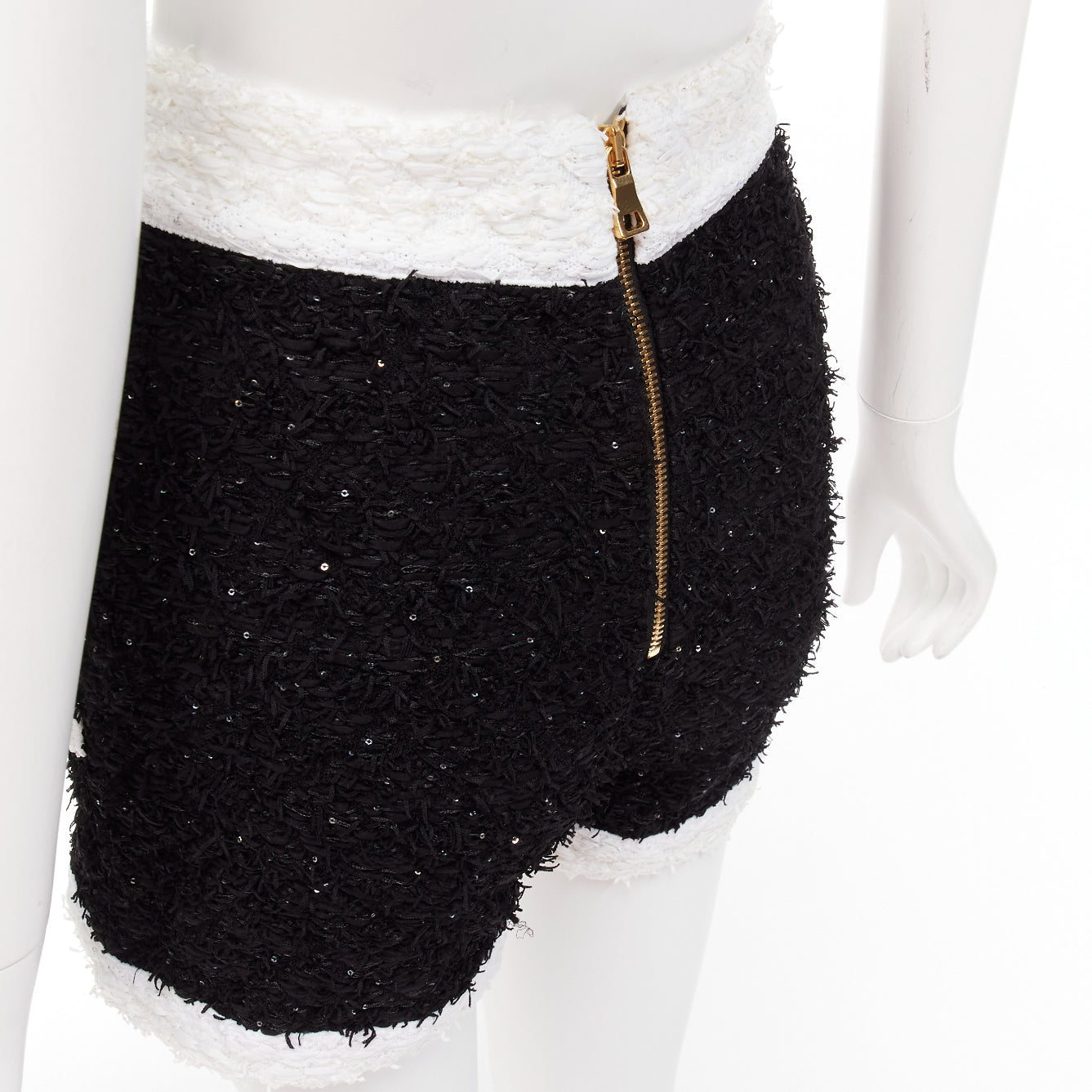 Women's Balmain sequins tweed gold buttons zip high waisted shorts