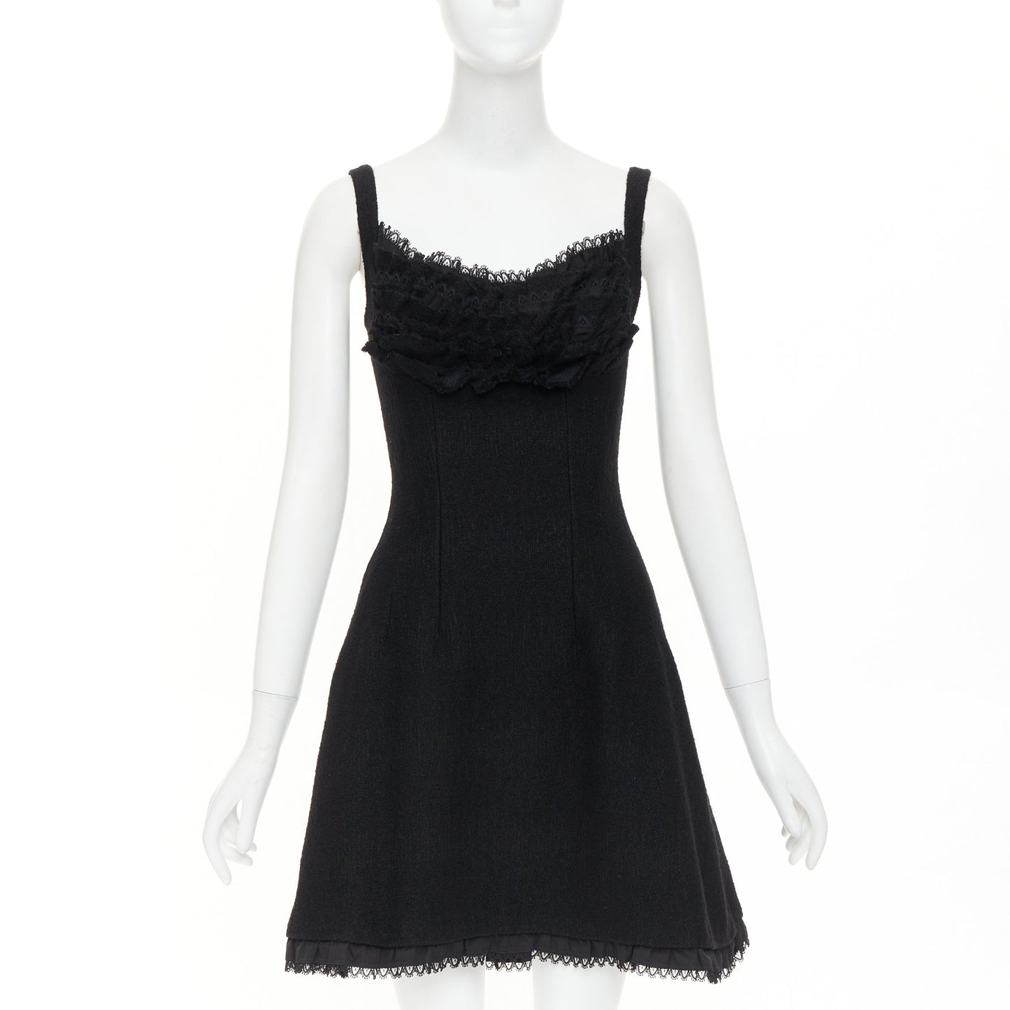 Women's Prada lace trim tiered bustier wool blend mini dress