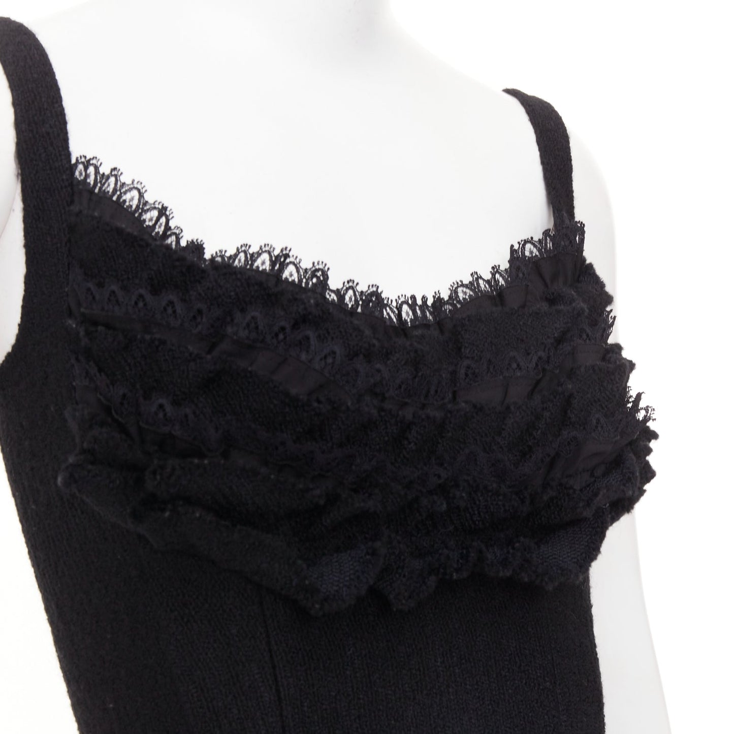 Women's Prada lace trim tiered bustier wool blend mini dress