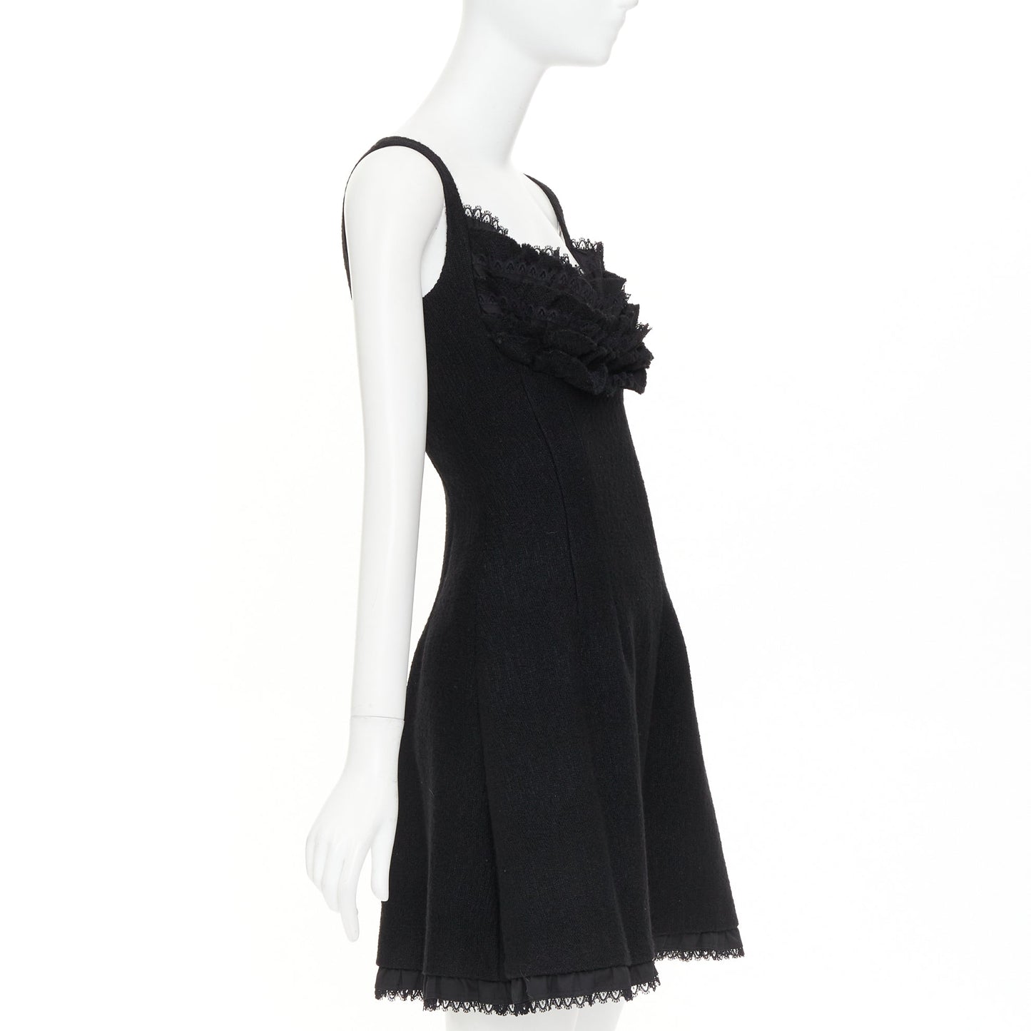 Women's Prada lace trim tiered bustier wool blend mini dress