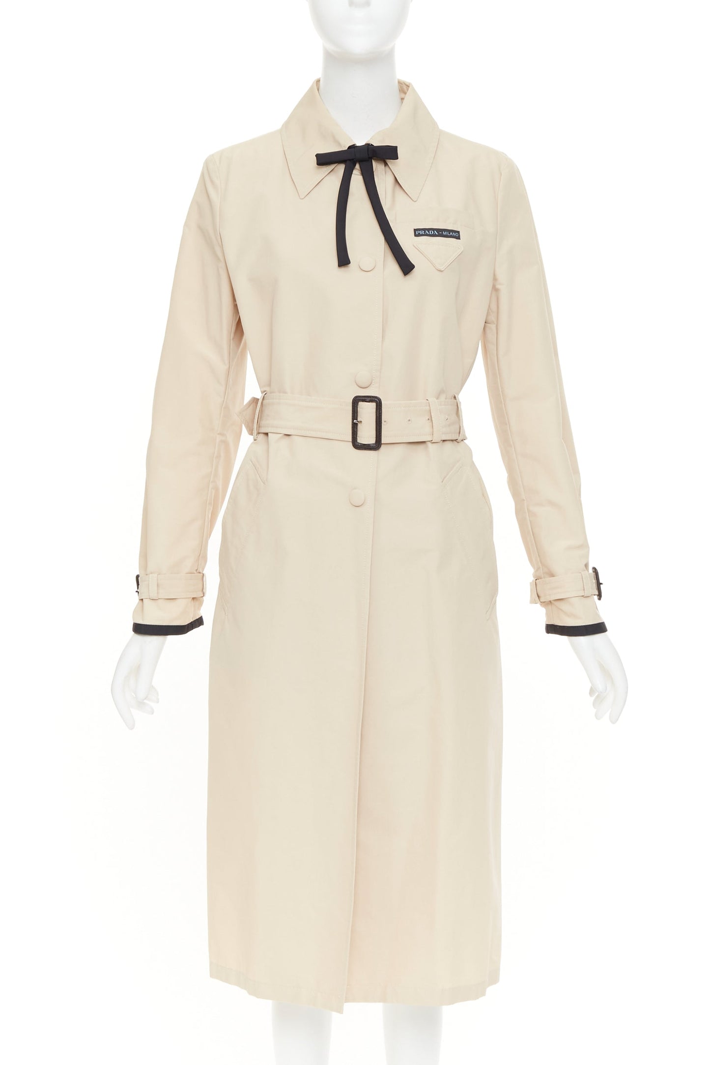 Women's Prada cotton logo tape belted trench coat