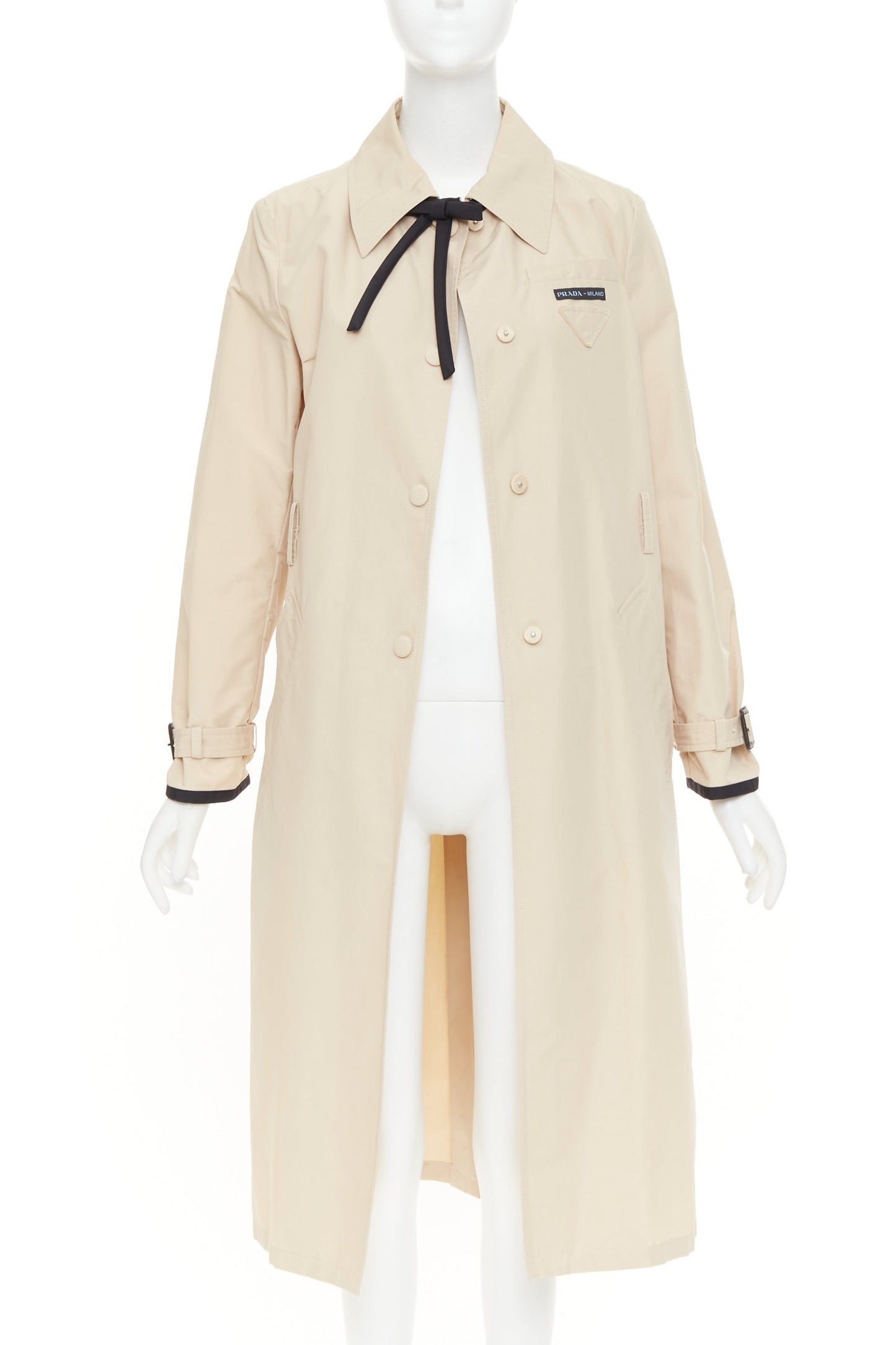 Women's Prada cotton logo tape belted trench coat