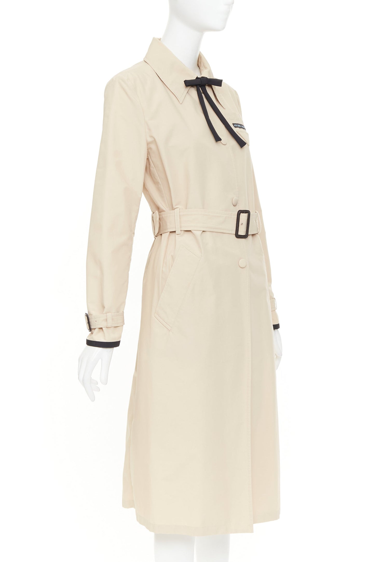 Women's Prada cotton logo tape belted trench coat
