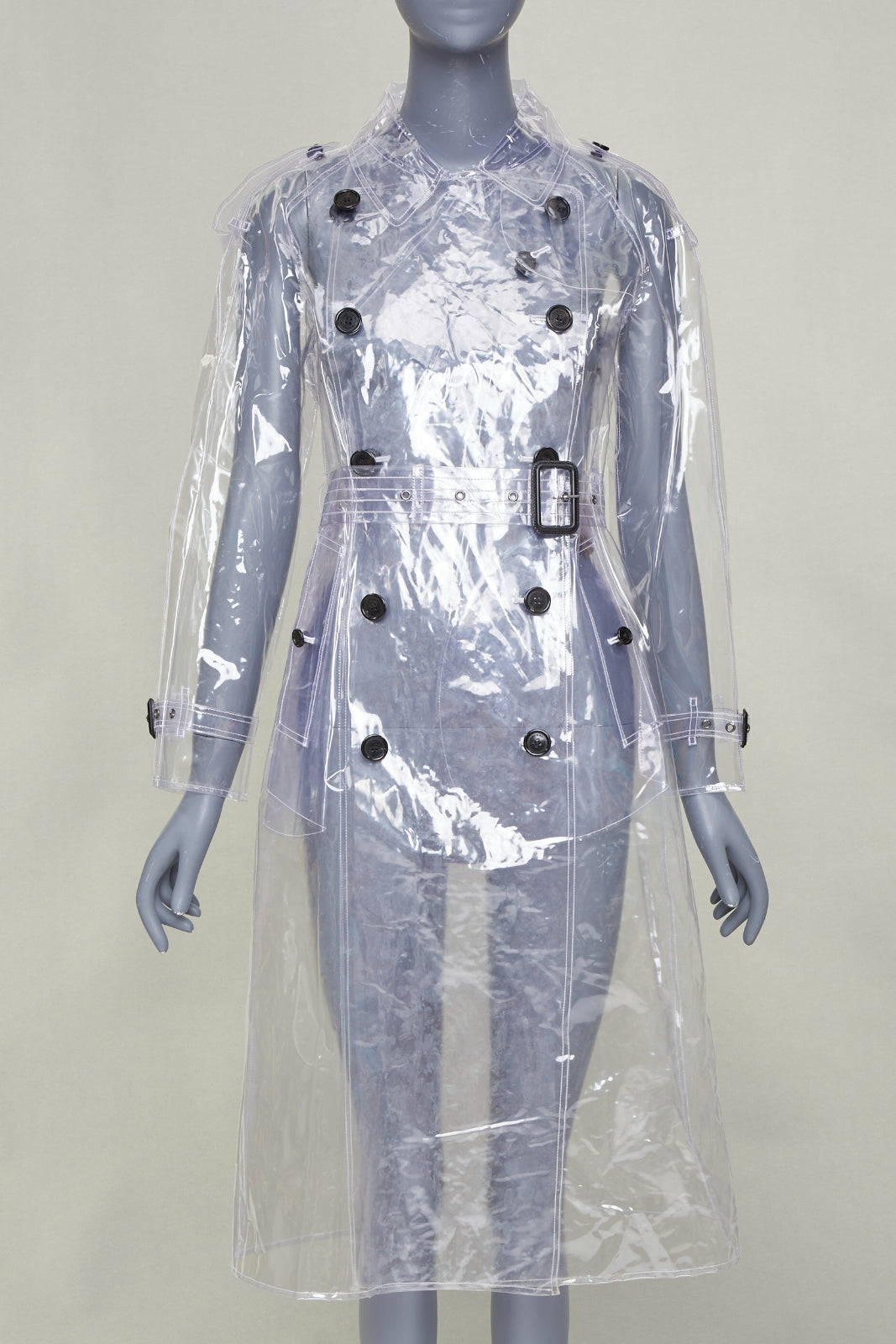 Women's Burberry transparent clear vinyl double breasted trench coat