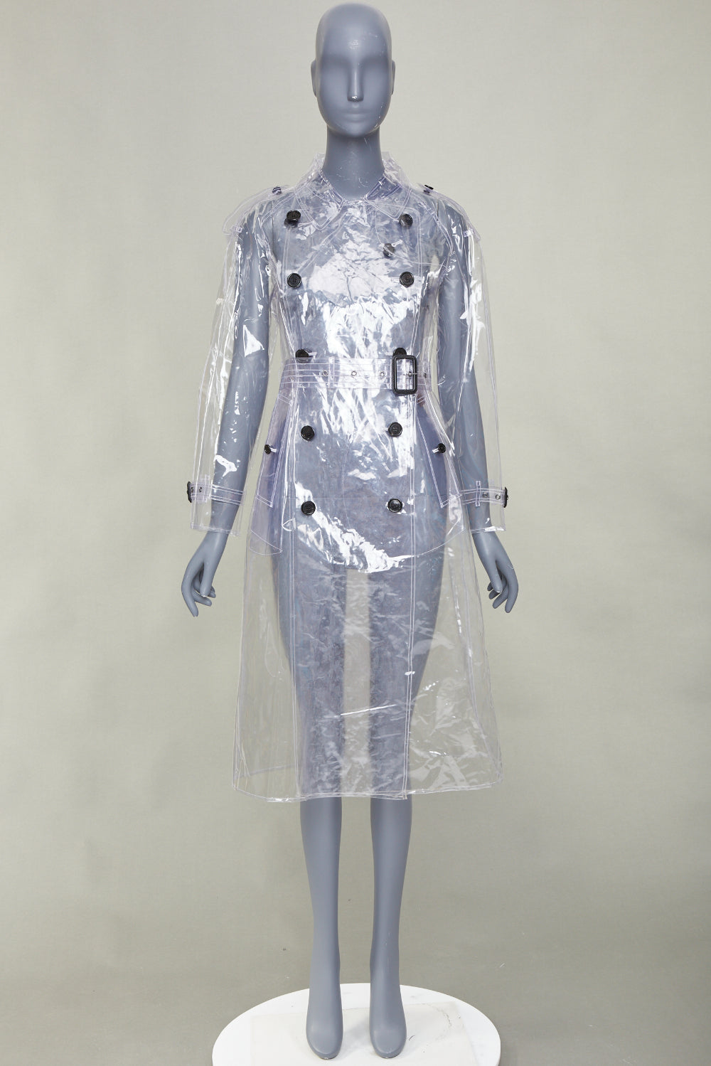 Women's Burberry transparent clear vinyl double breasted trench coat
