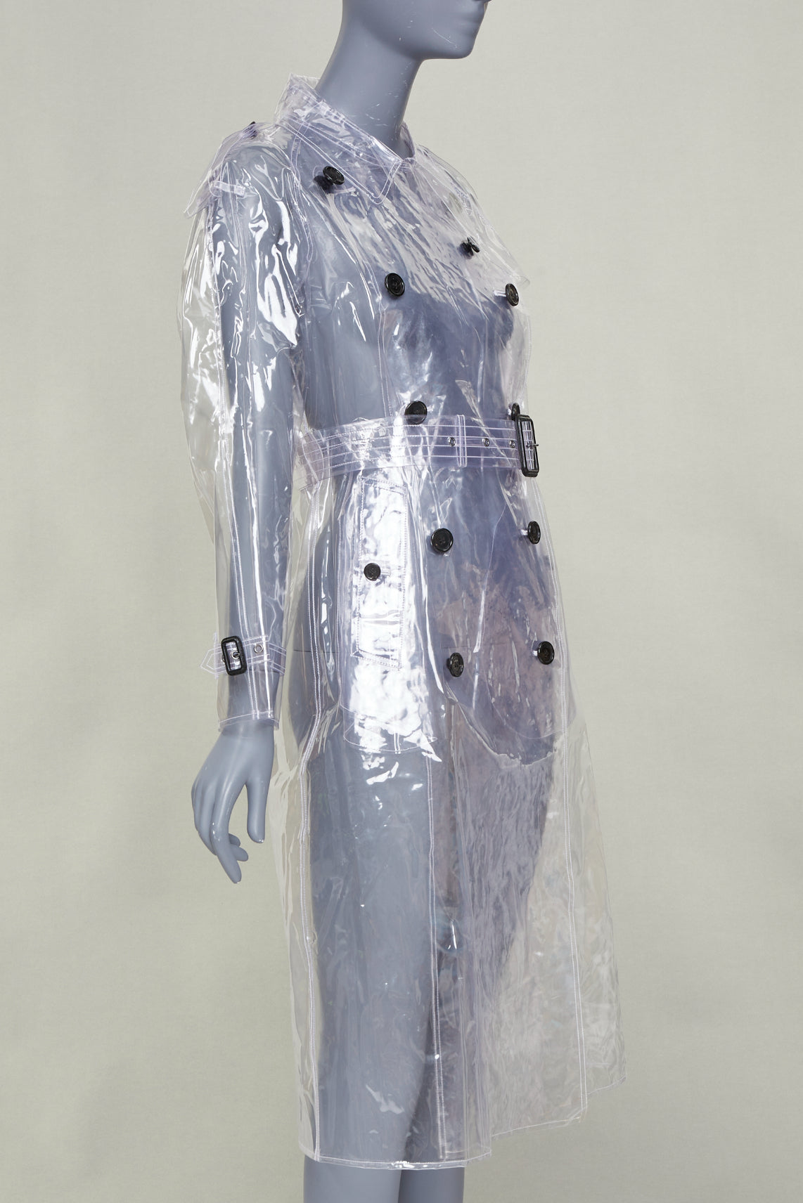 Women's Burberry transparent clear vinyl double breasted trench coat