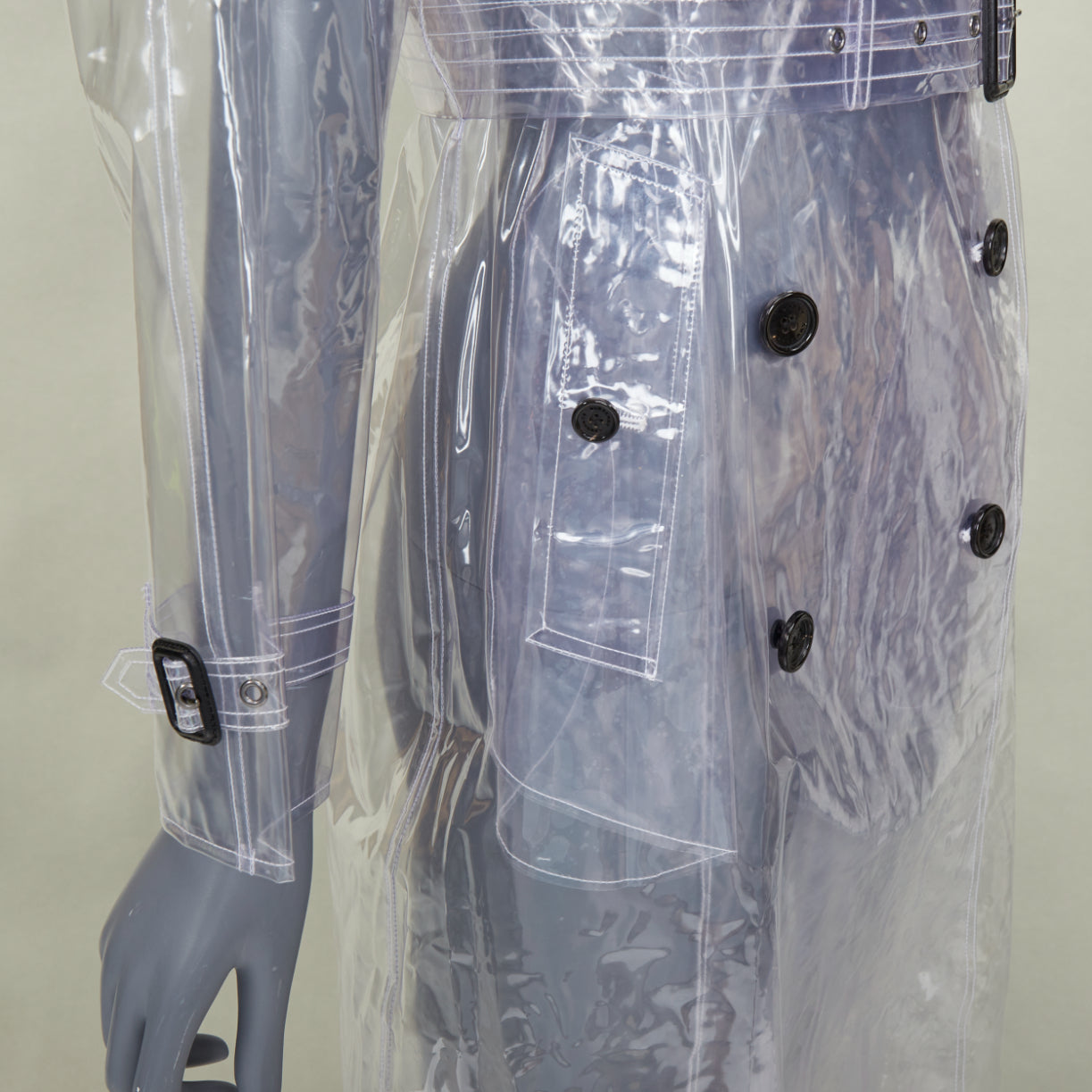 Women's Burberry transparent clear vinyl double breasted trench coat