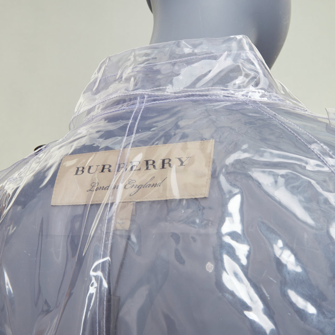 Women's Burberry transparent clear vinyl double breasted trench coat