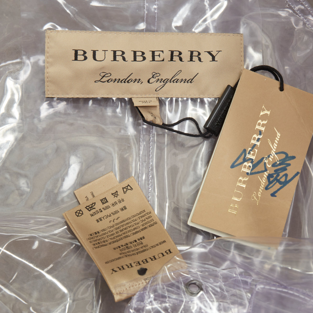 Women's Burberry transparent clear vinyl double breasted trench coat