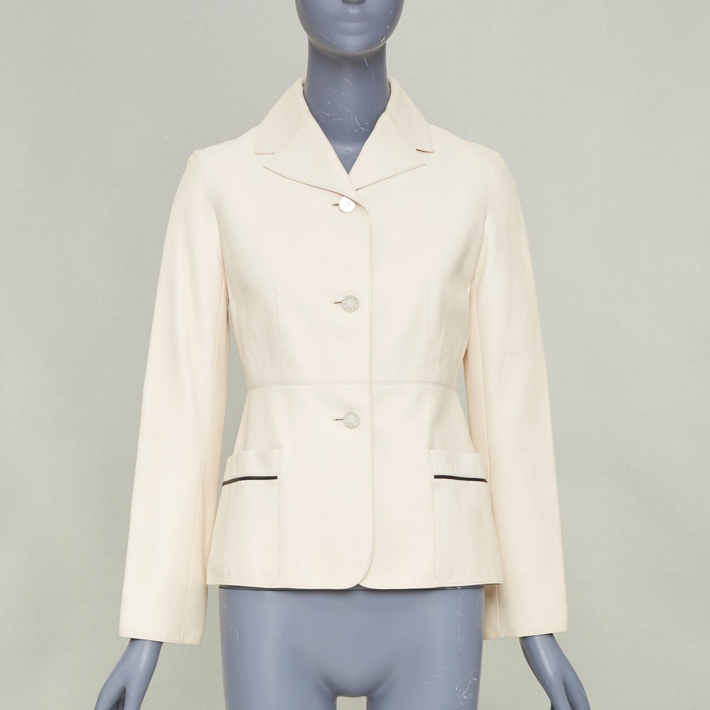 Women's Hermes Equestrian ivory washed lambskin leather jacket
