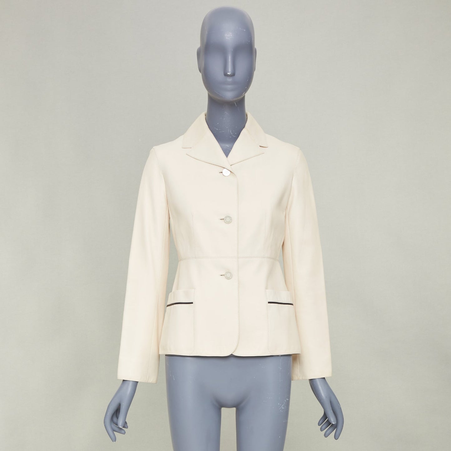 Women's Hermes Equestrian ivory washed lambskin leather jacket