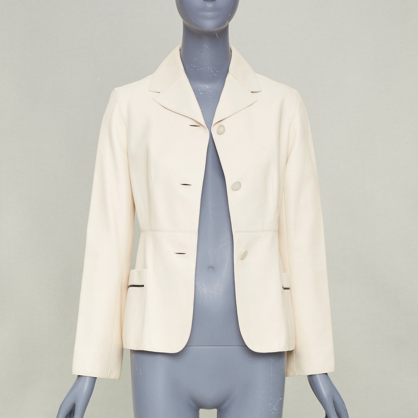 Women's Hermes Equestrian ivory washed lambskin leather jacket
