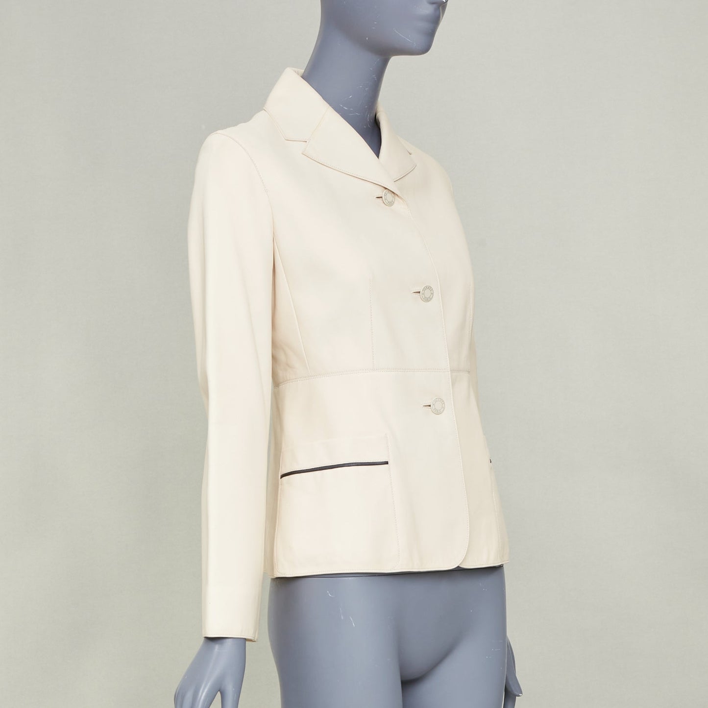 Women's Hermes Equestrian ivory washed lambskin leather jacket