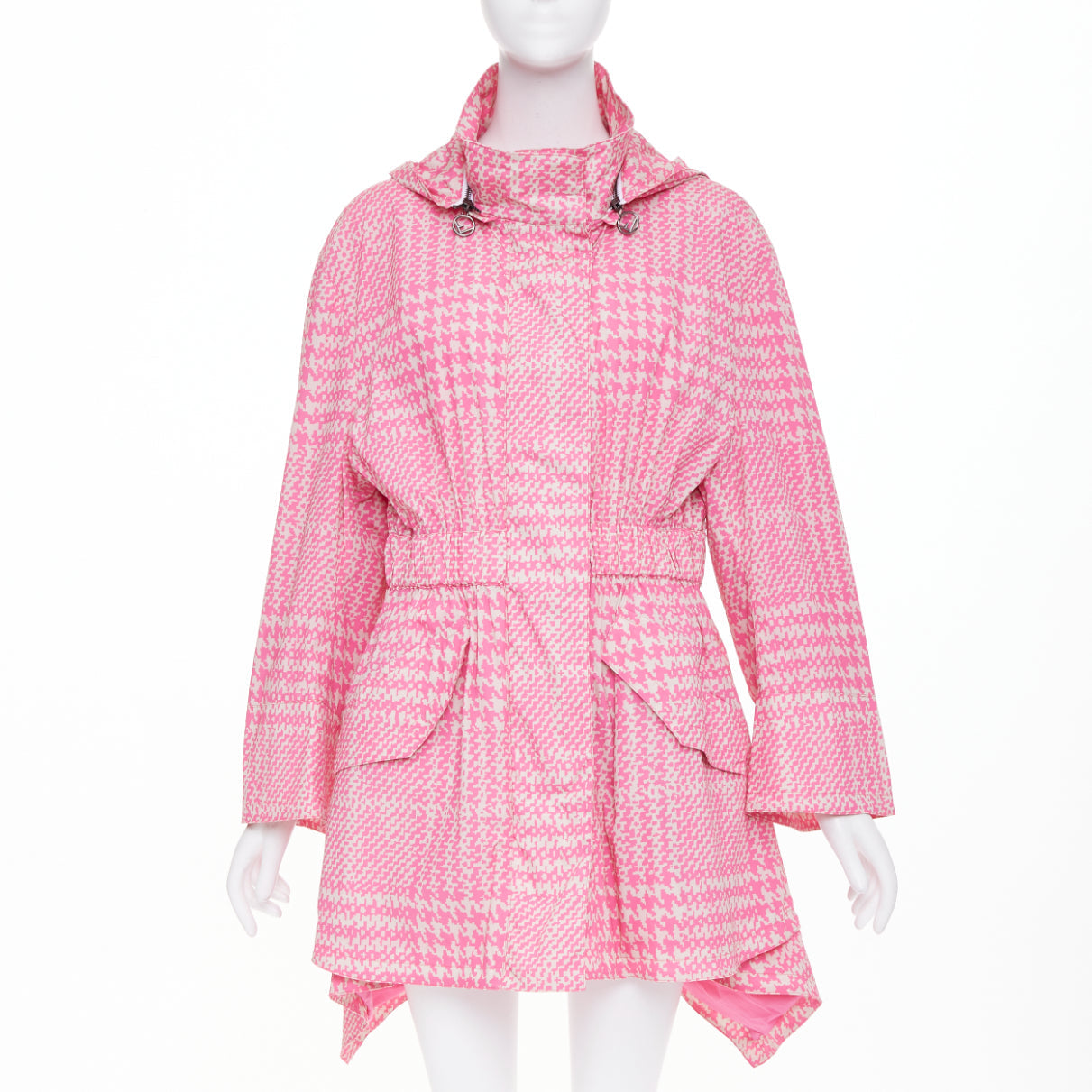 Women's Fendi drawstring pleated hooded check windbreaker jacket