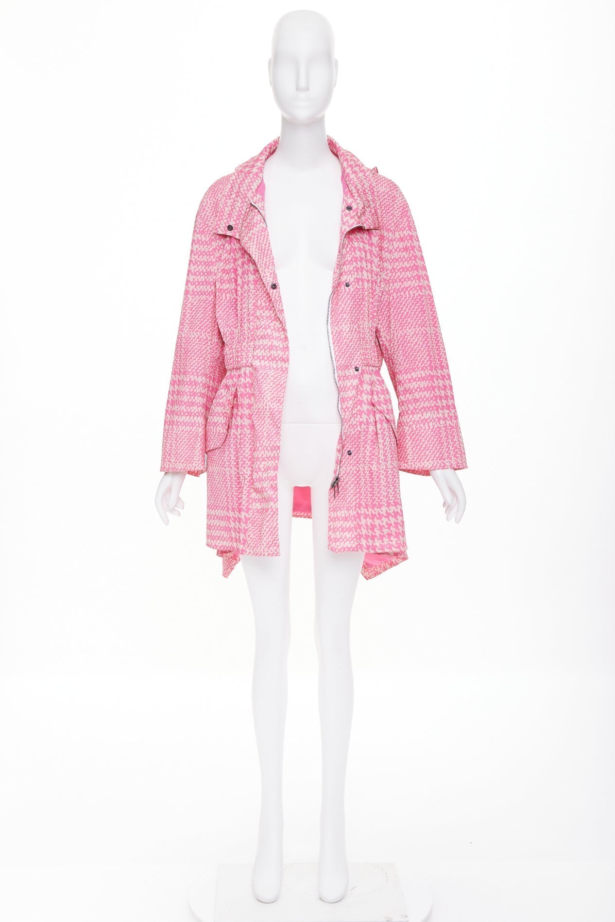 Women's Fendi drawstring pleated hooded check windbreaker jacket