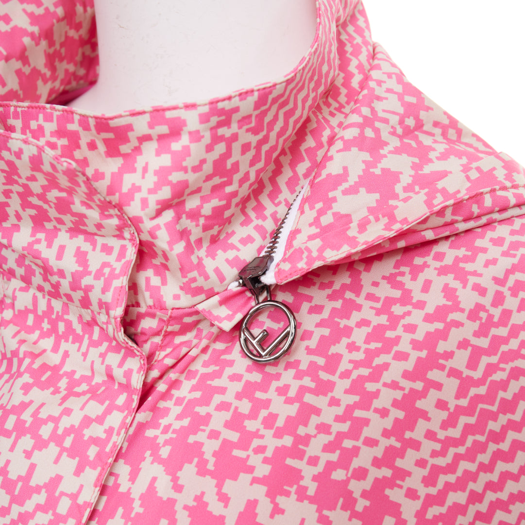 Women's Fendi drawstring pleated hooded check windbreaker jacket