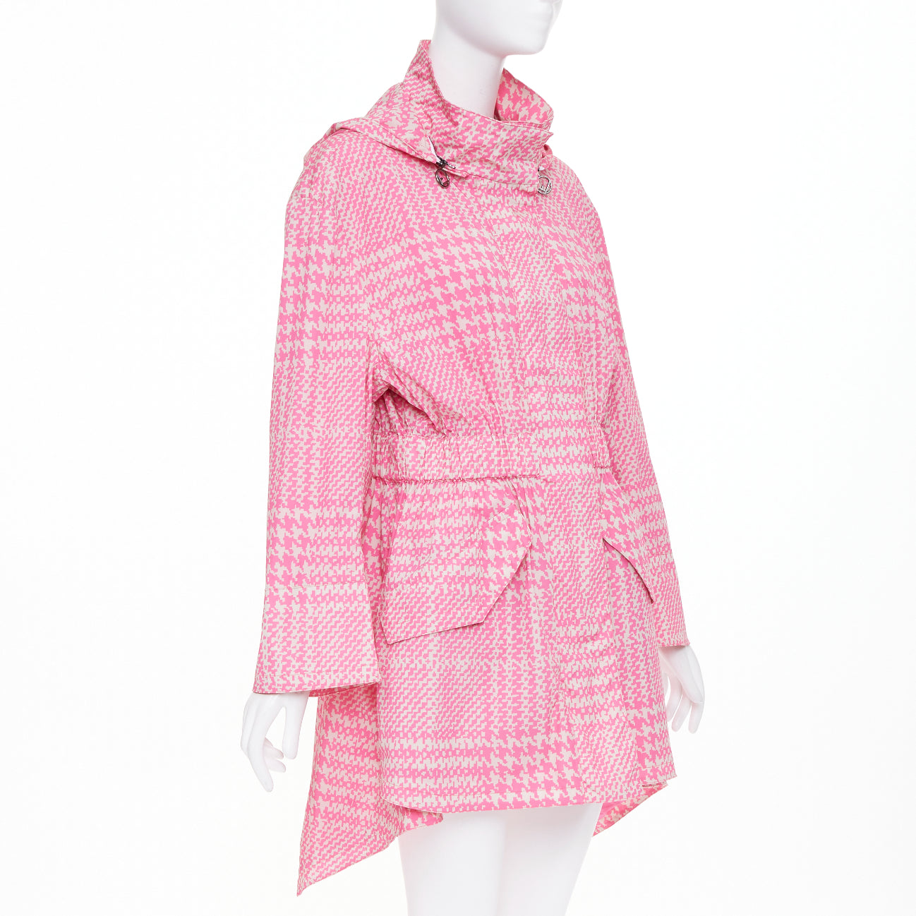 Women's Fendi drawstring pleated hooded check windbreaker jacket
