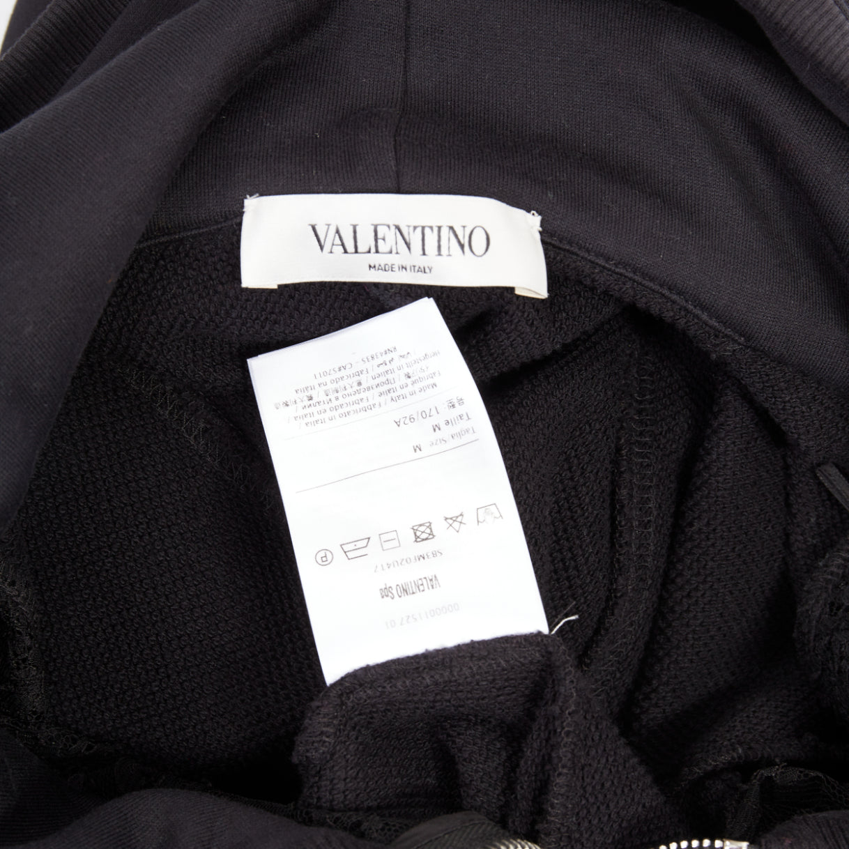 Women's Valentino black cotton sheer lace panel half zip hoodie