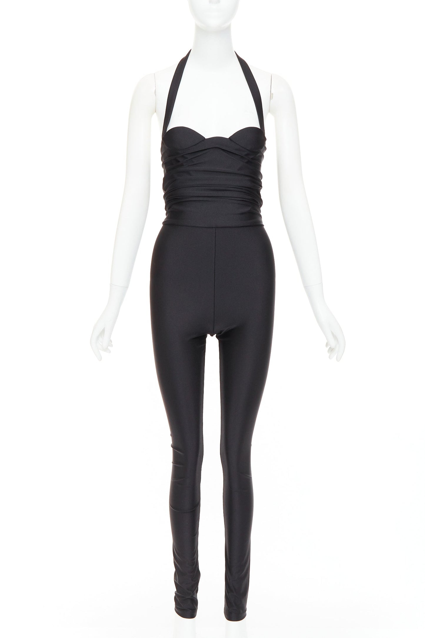 Women's Saint Laurent halter sweetheart ruched bodice catsuit