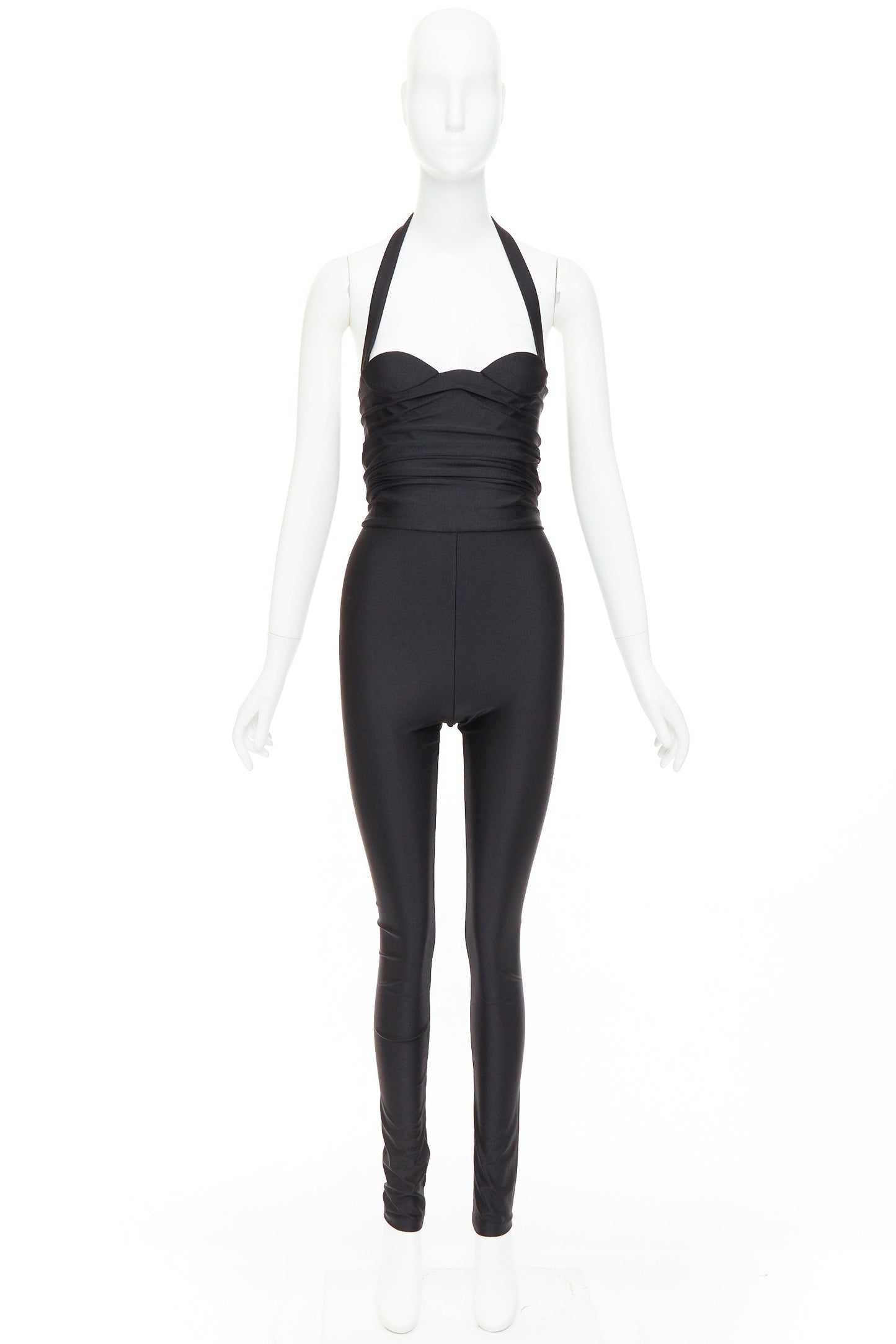 Women's Saint Laurent halter sweetheart ruched bodice catsuit