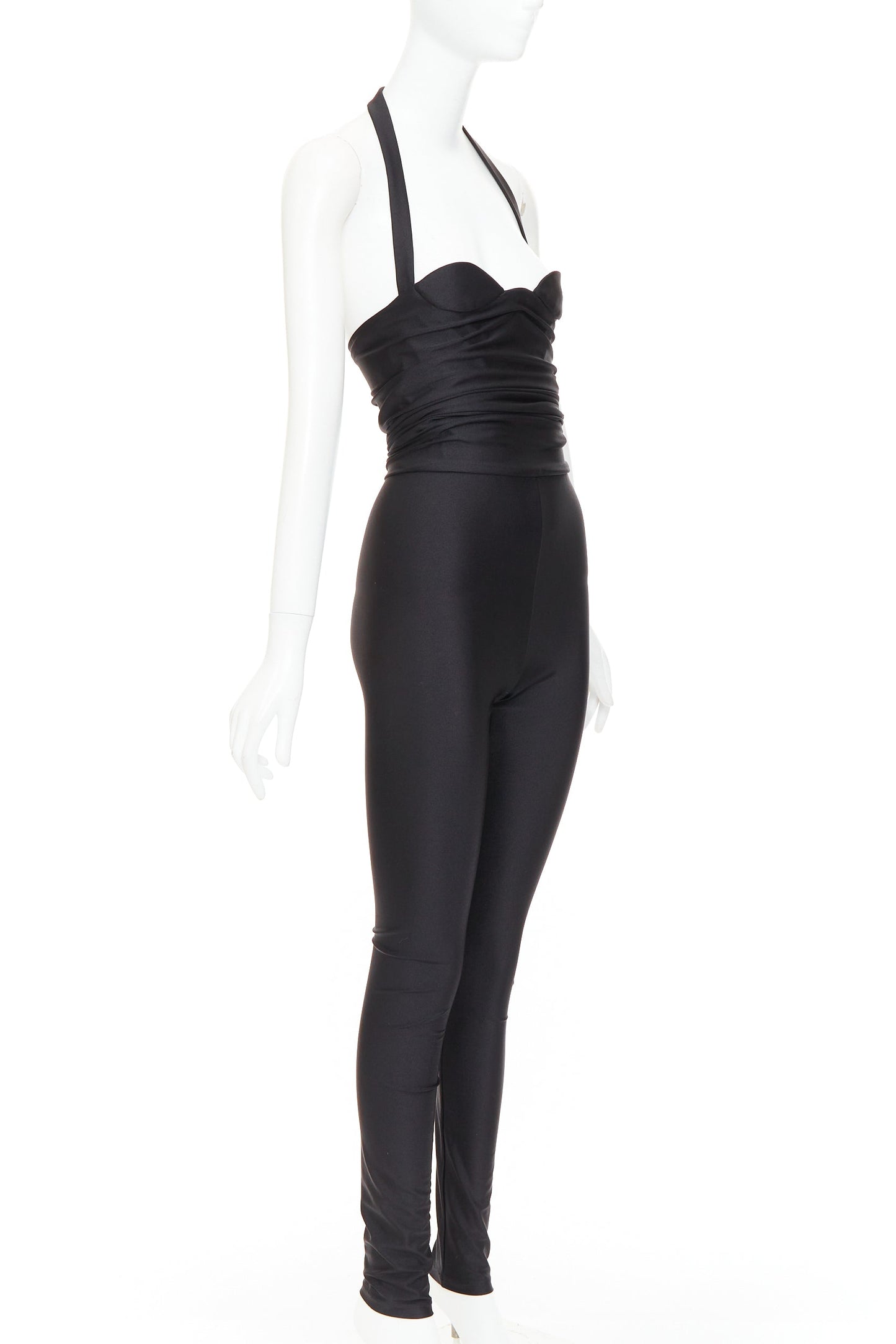 Women's Saint Laurent halter sweetheart ruched bodice catsuit