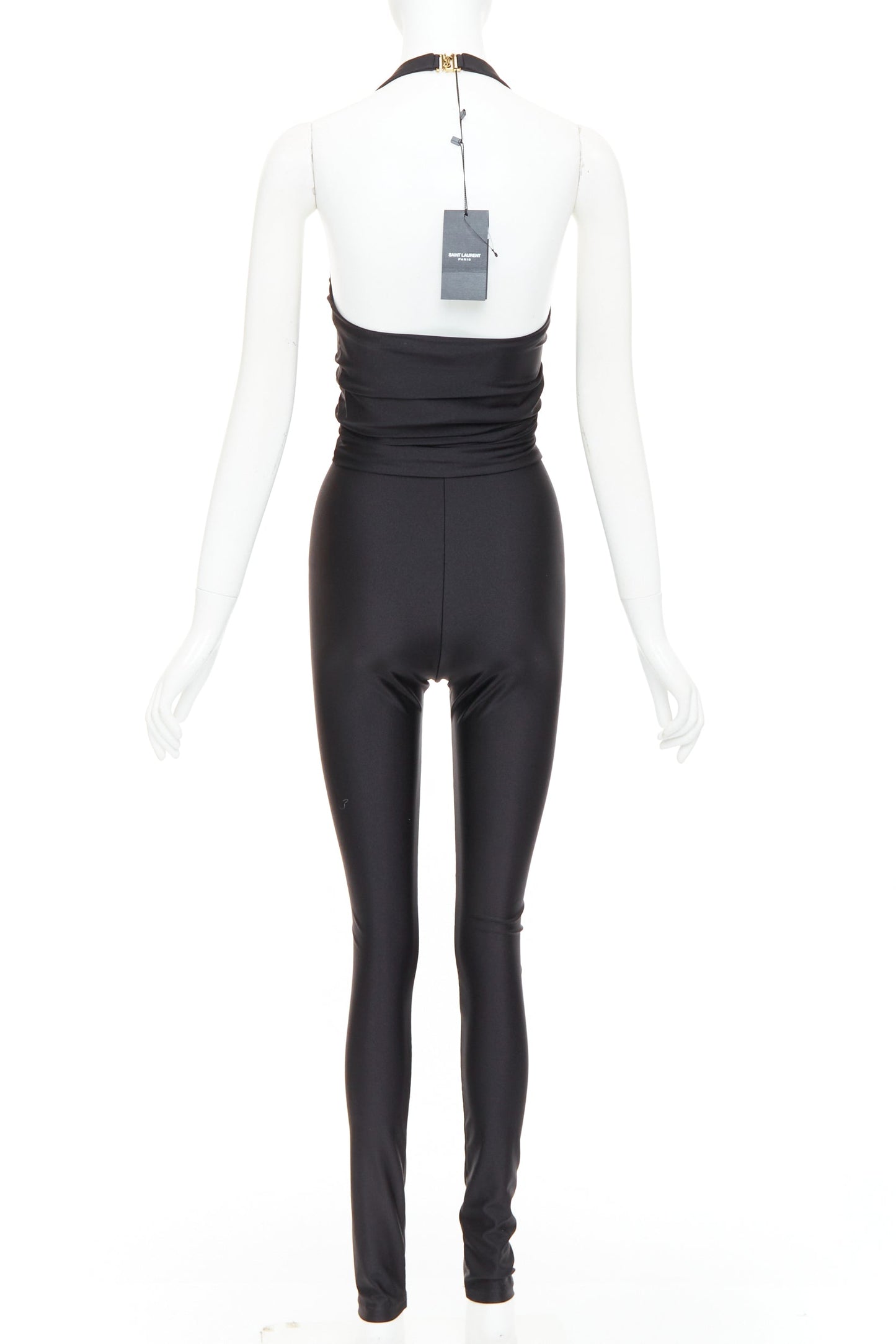 Women's Saint Laurent halter sweetheart ruched bodice catsuit