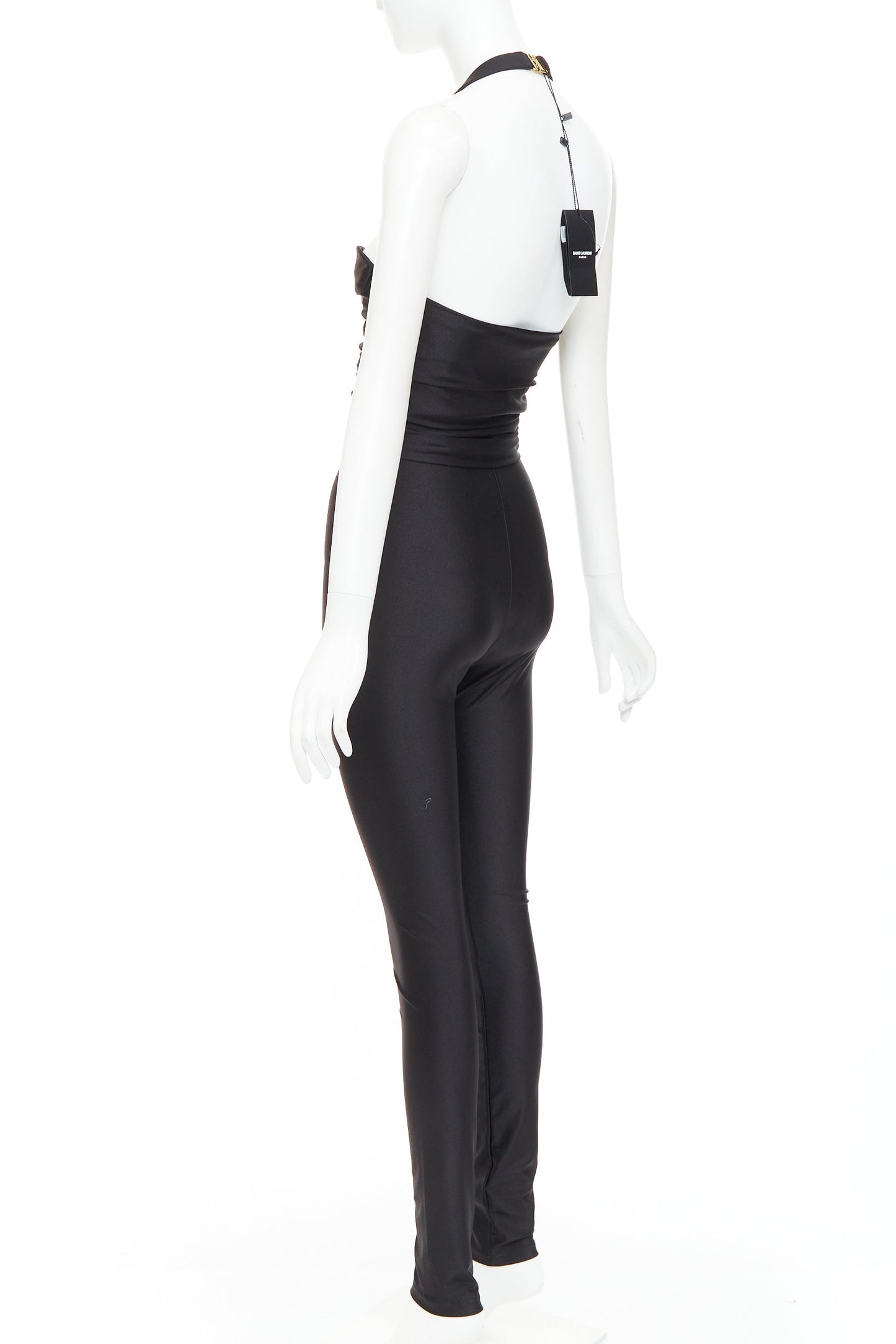 Women's Saint Laurent halter sweetheart ruched bodice catsuit