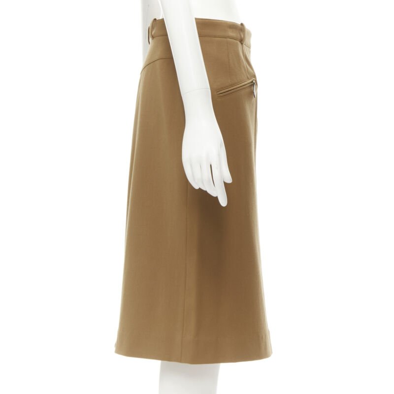 Women's Hermes brown wool blend leather Sellier pocket pencil skirt