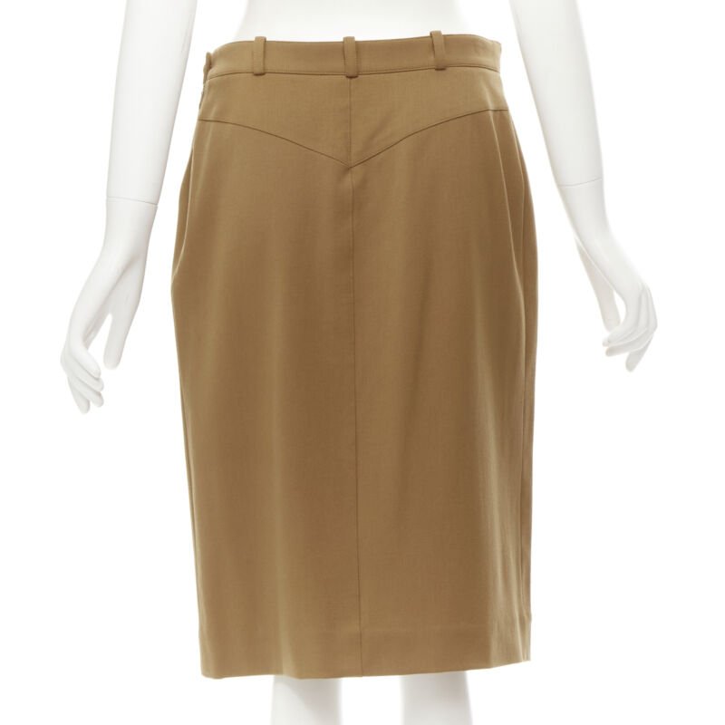 Women's Hermes brown wool blend leather Sellier pocket pencil skirt