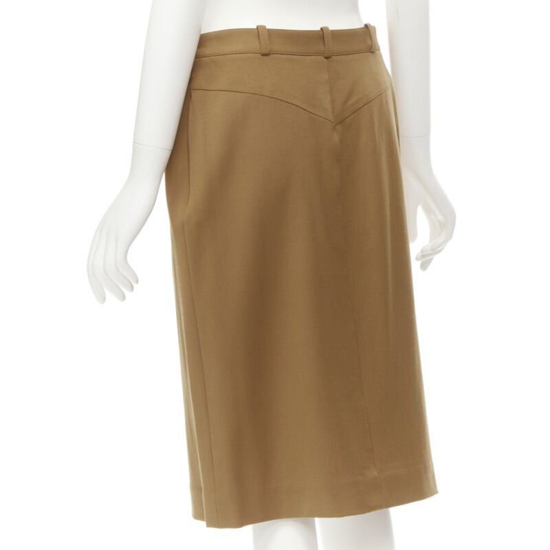 Women's Hermes brown wool blend leather Sellier pocket pencil skirt