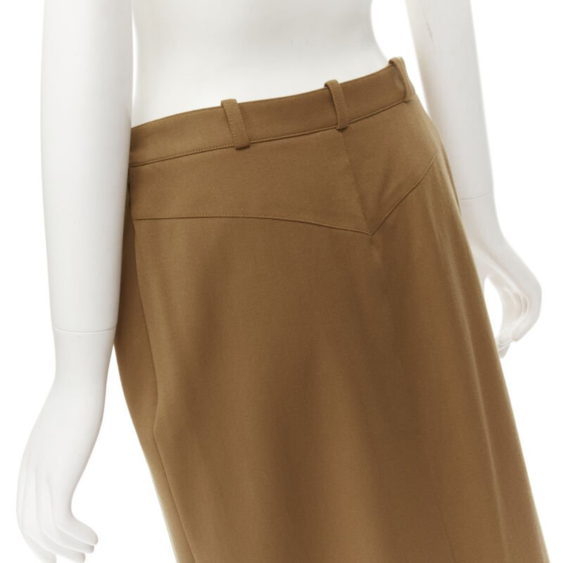 Women's Hermes brown wool blend leather Sellier pocket pencil skirt