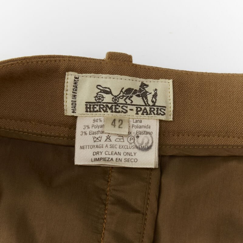 Women's Hermes brown wool blend leather Sellier pocket pencil skirt