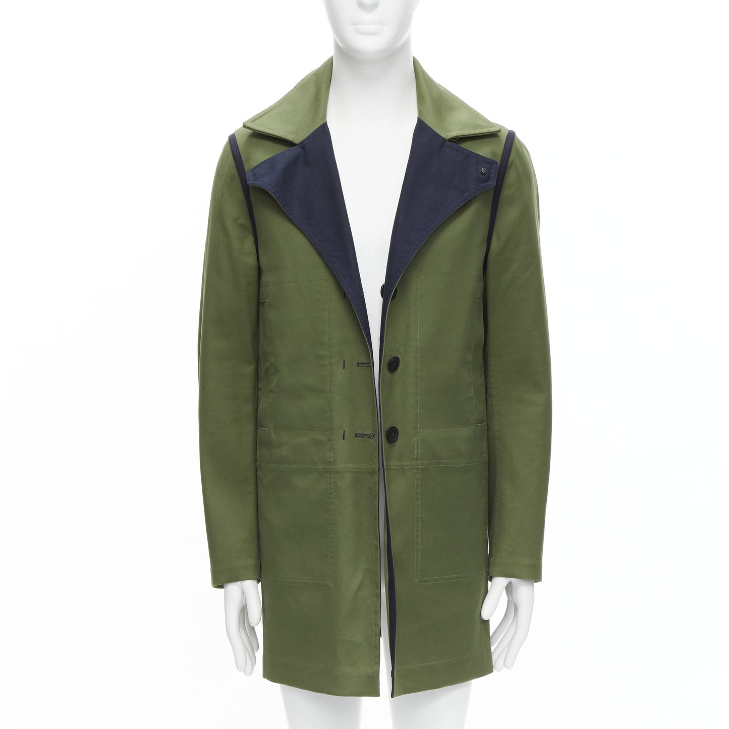 Men's Valentino Reversible green navy cotton poplin mid coat