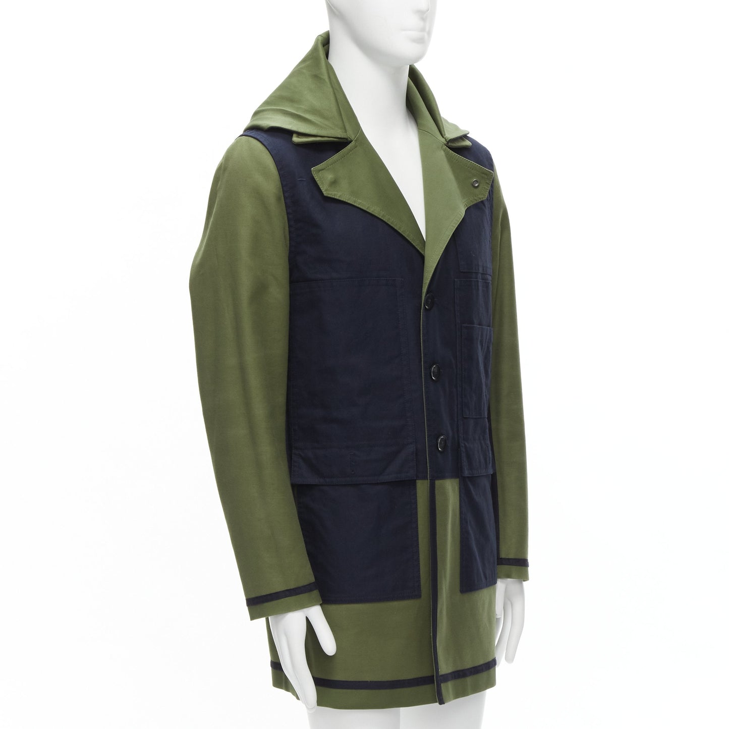 Men's Valentino Reversible green navy cotton poplin mid coat