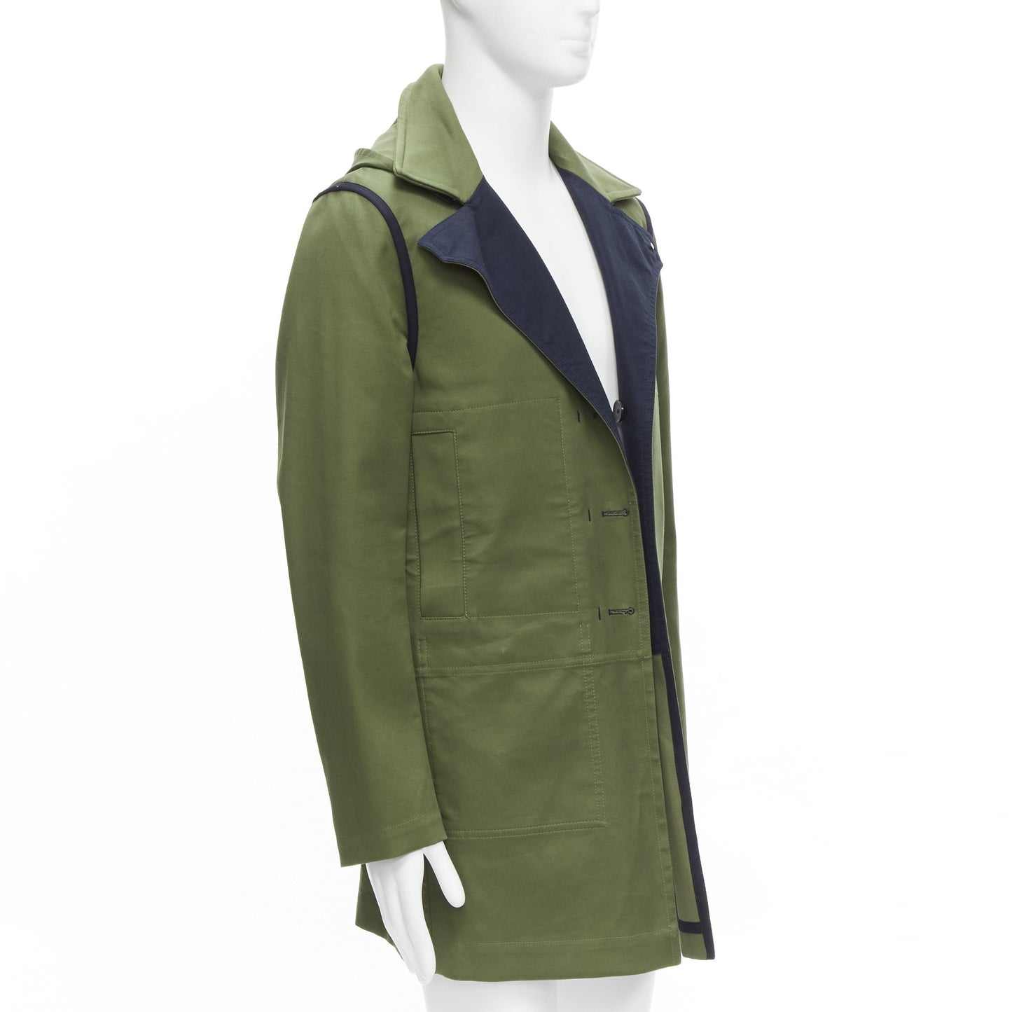 Men's Valentino Reversible green navy cotton poplin mid coat