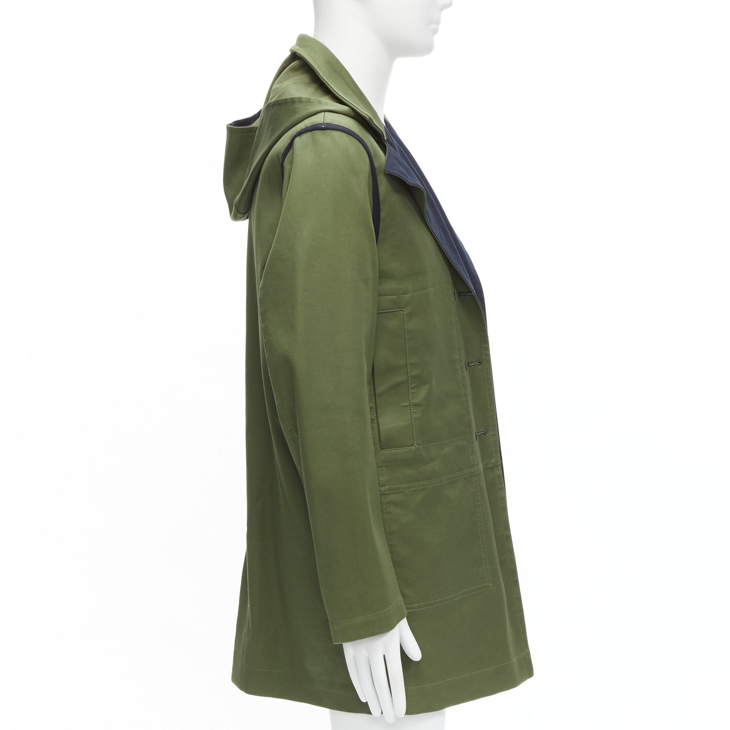 Men's Valentino Reversible green navy cotton poplin mid coat