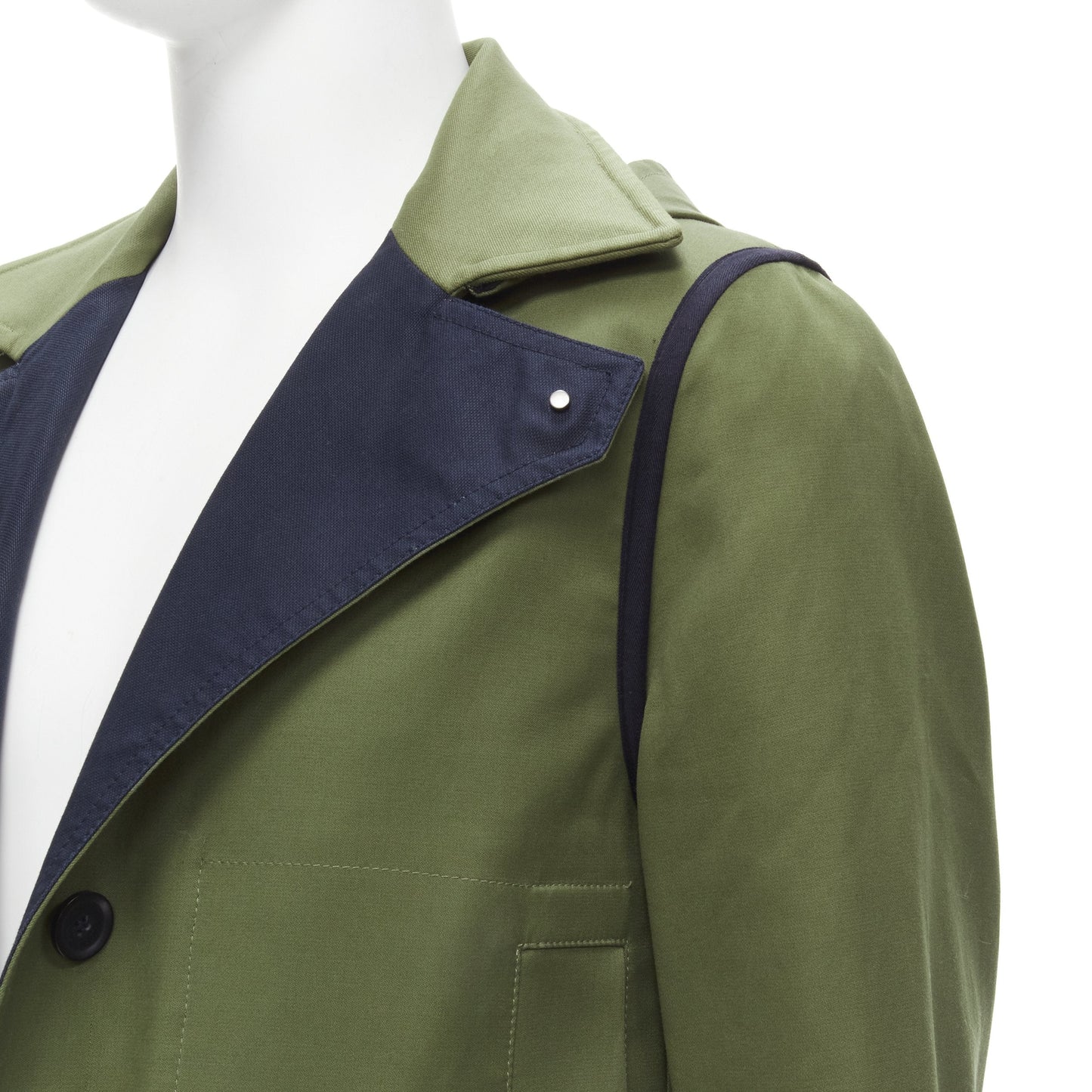 Men's Valentino Reversible green navy cotton poplin mid coat
