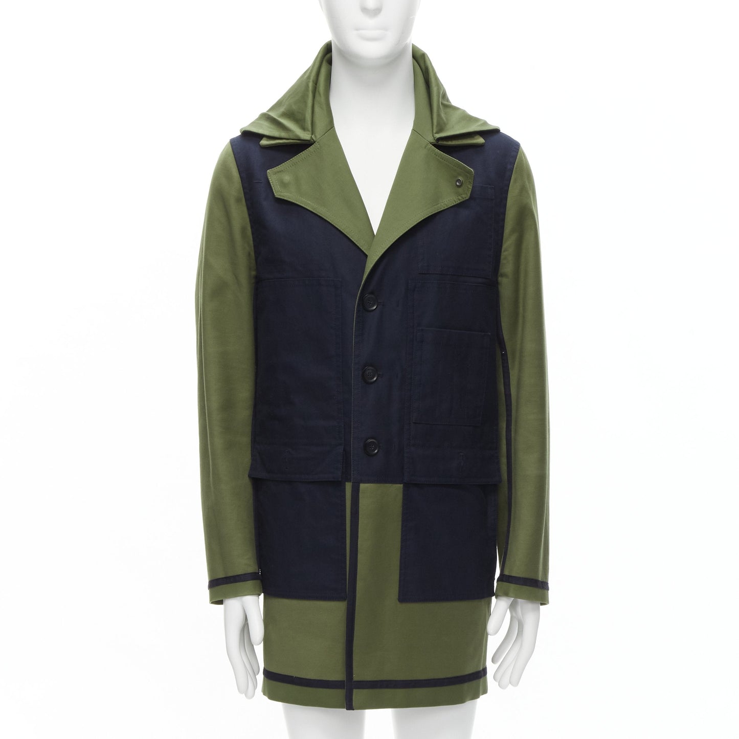 Men's Valentino Reversible green navy cotton poplin mid coat