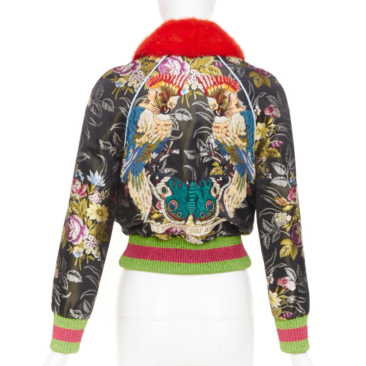 Women's Gucci floral jacquard mink fur collar bomber jacket