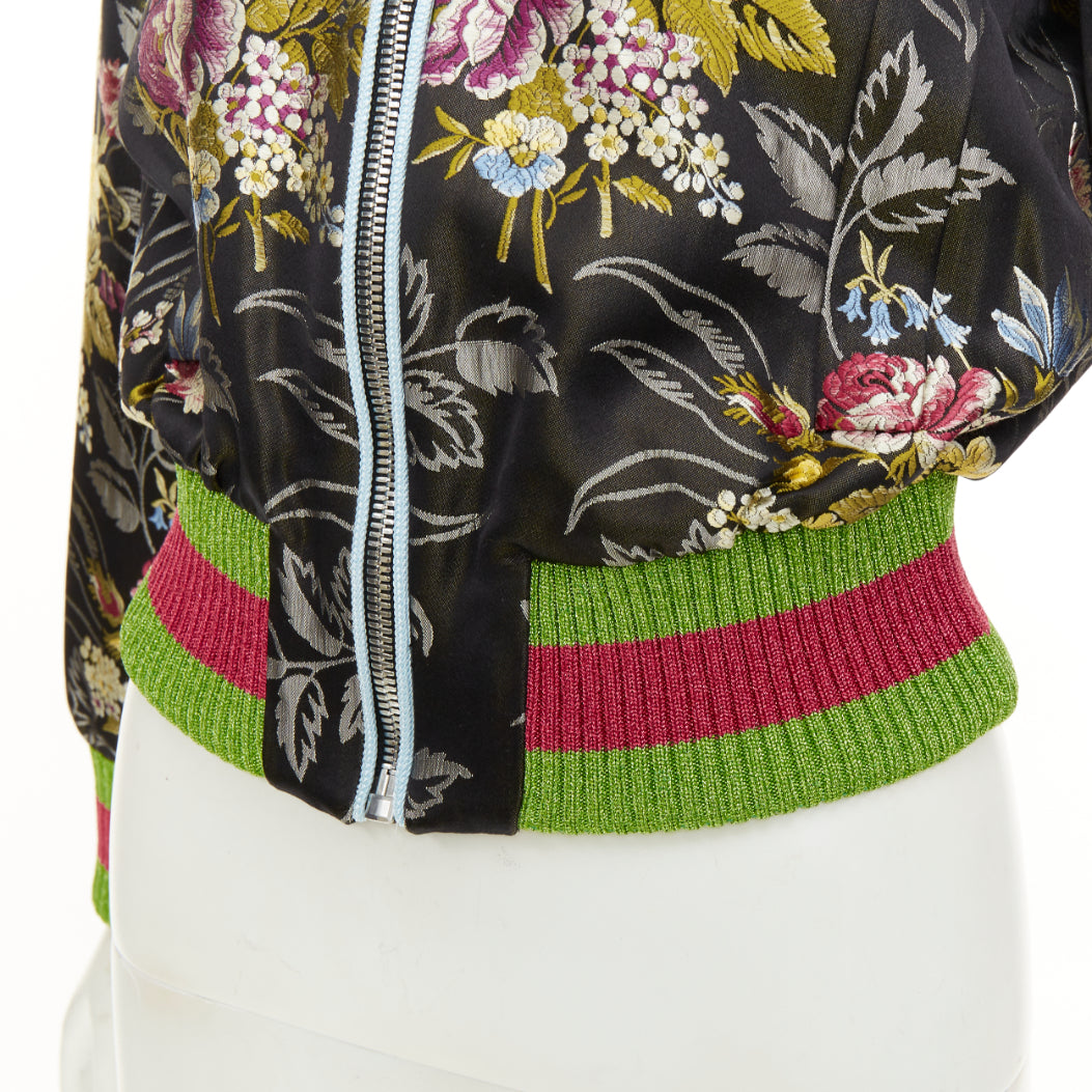 Women's Gucci floral jacquard mink fur collar bomber jacket