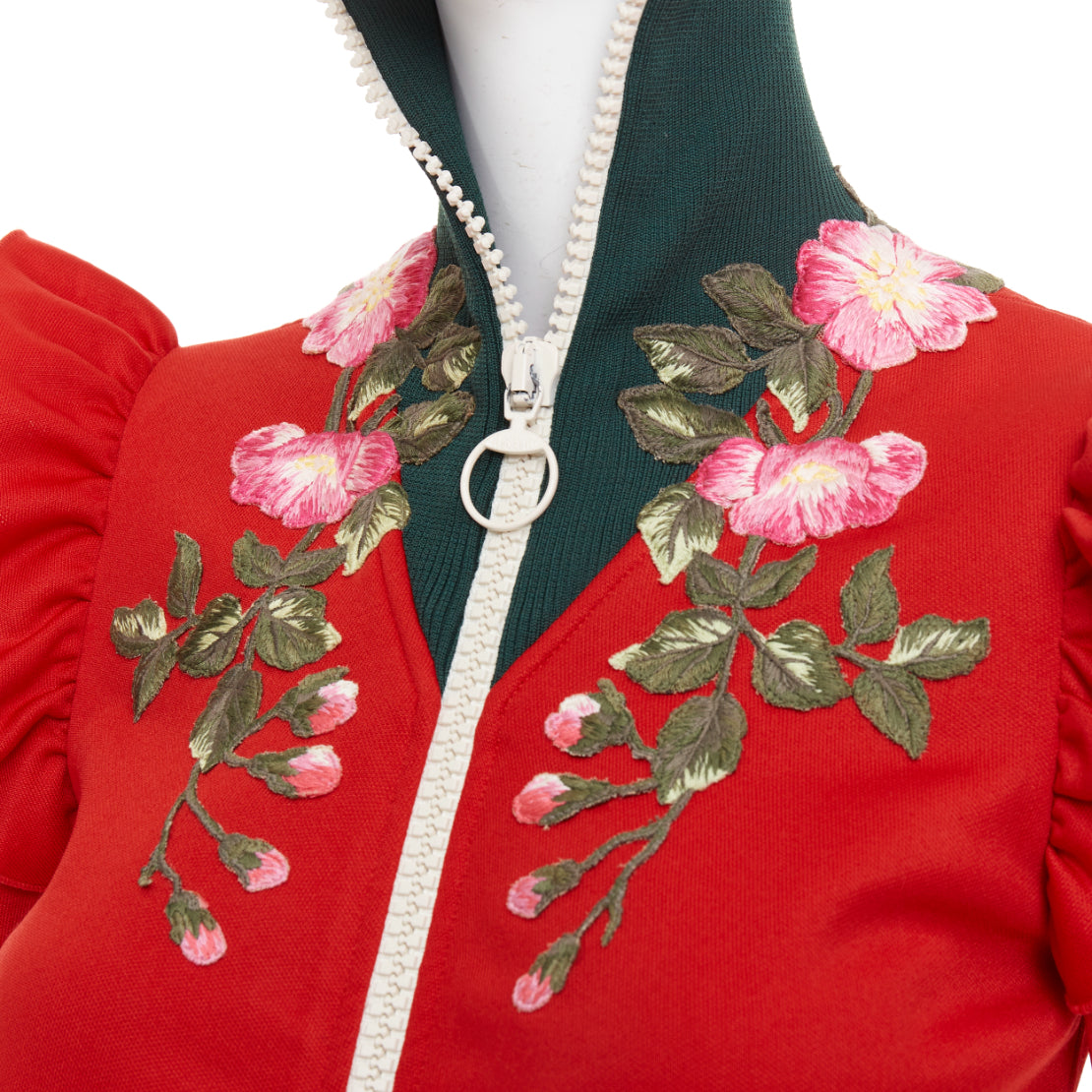 Women's Gucci red pink flower embroidery applique web trim track jacket