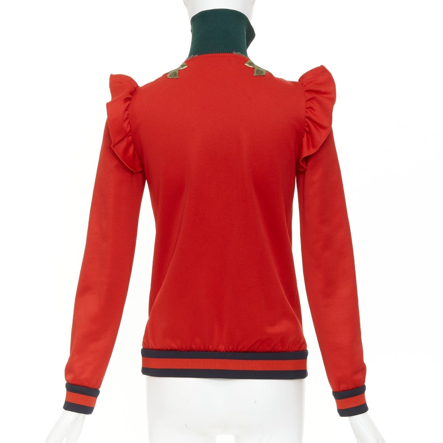 Women's Gucci red pink flower embroidery applique web trim track jacket