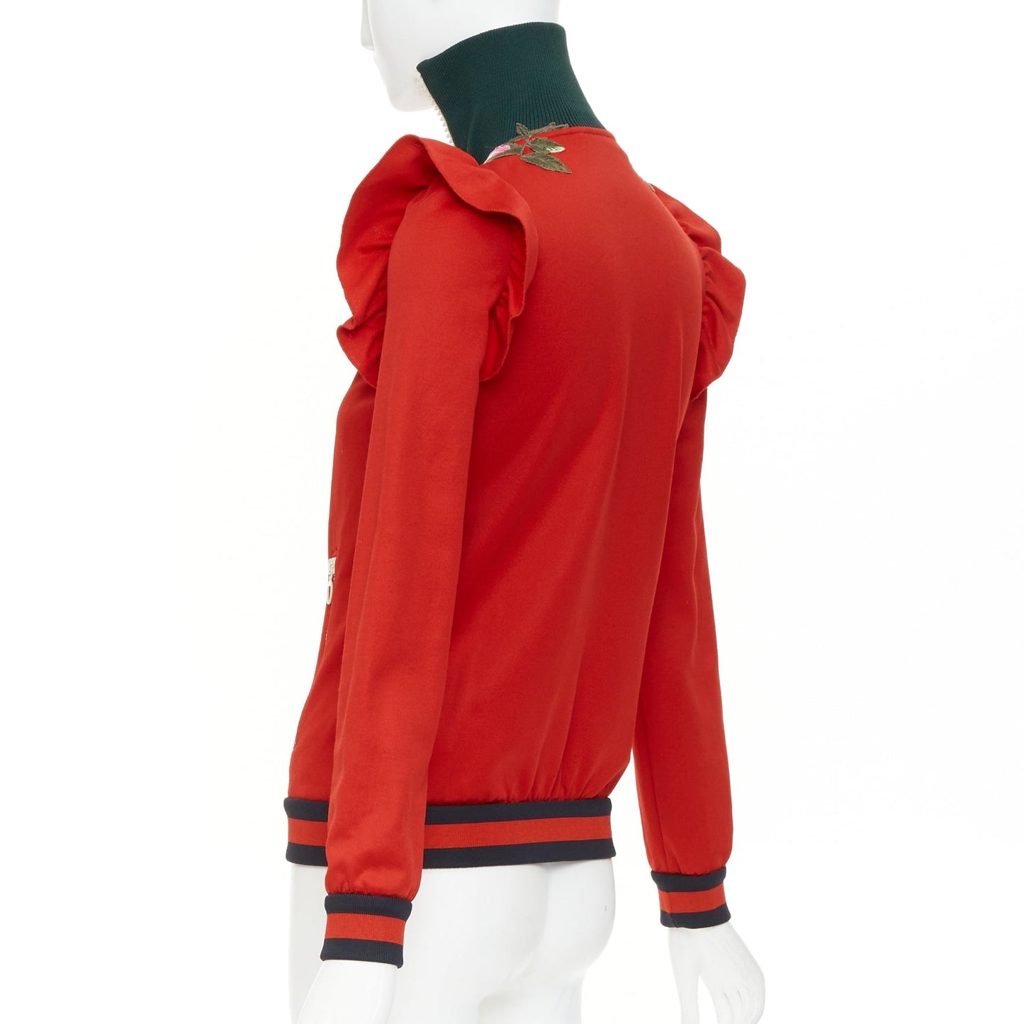 Women's Gucci red pink flower embroidery applique web trim track jacket