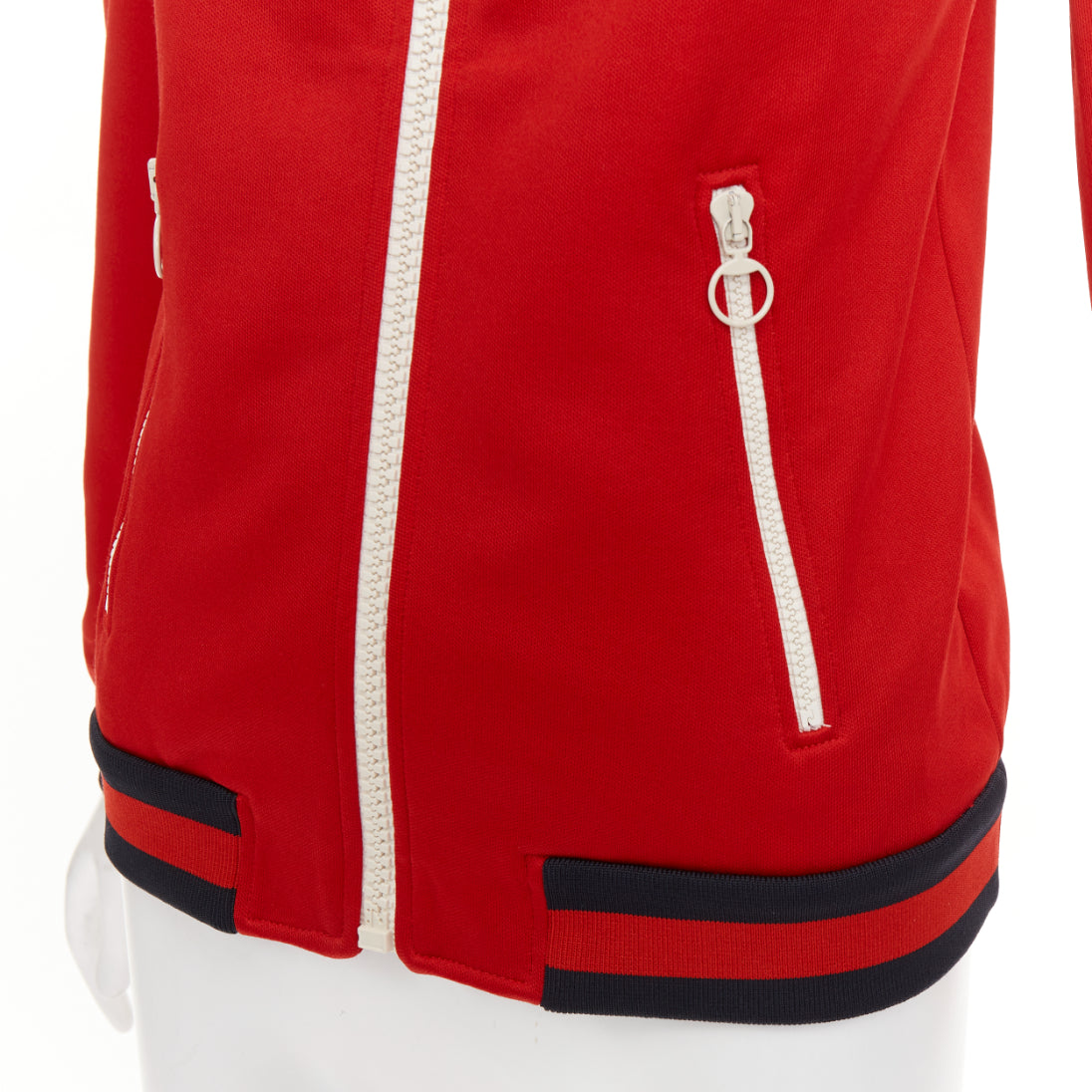 Women's Gucci red pink flower embroidery applique web trim track jacket