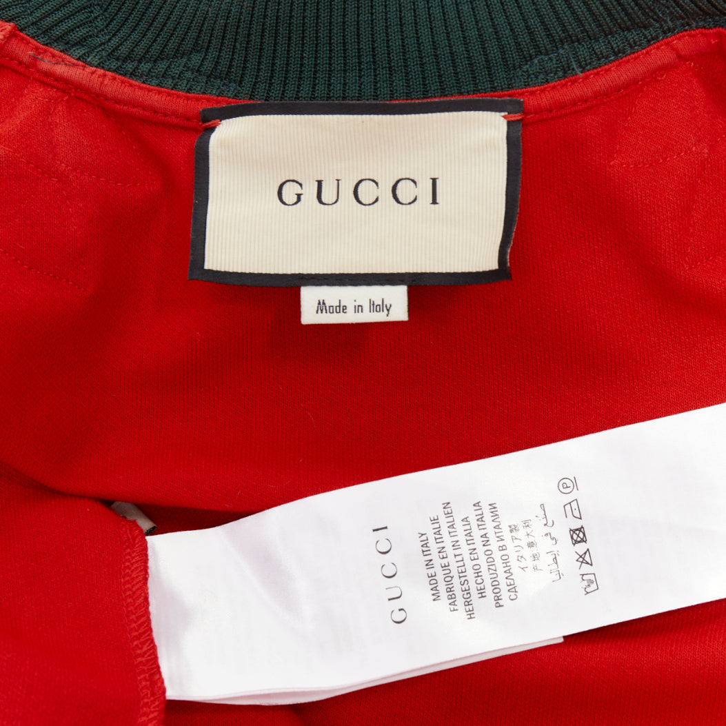 Women's Gucci red pink flower embroidery applique web trim track jacket