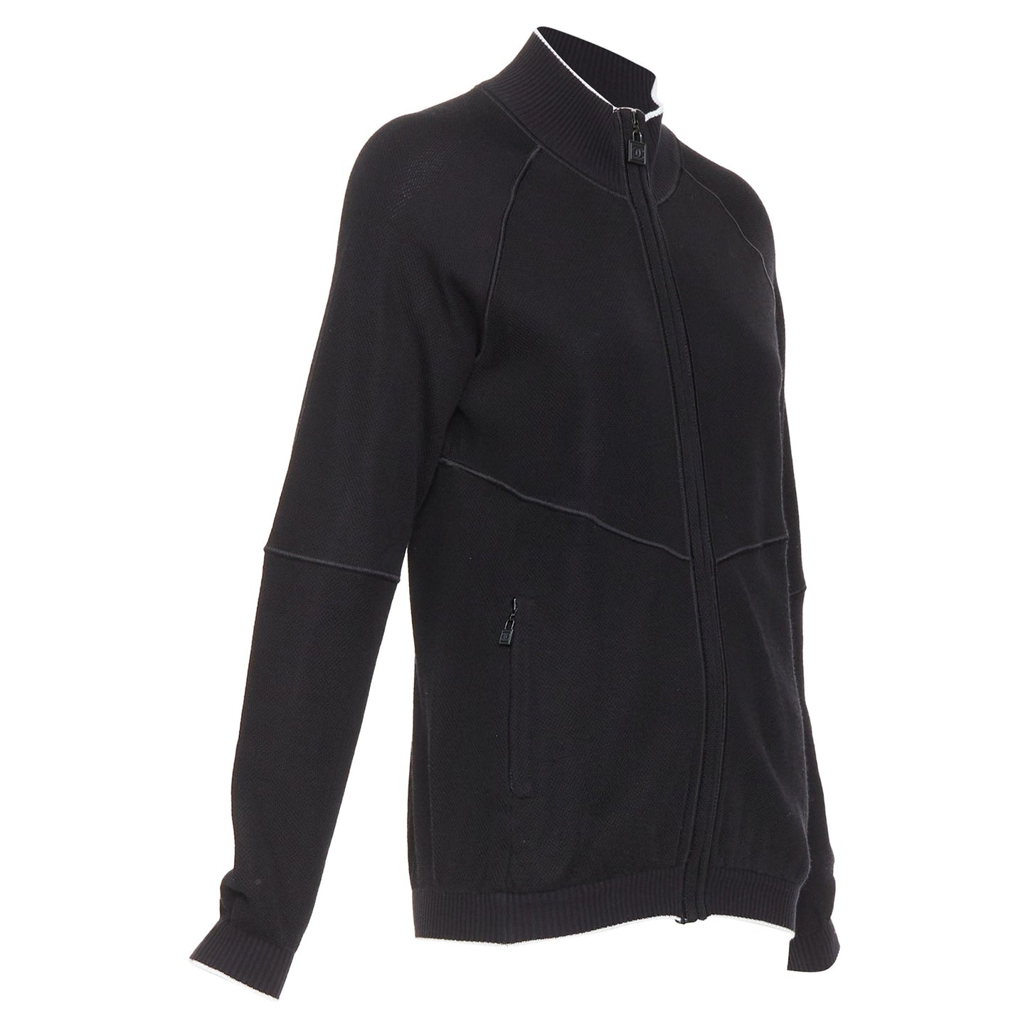 Women's Chanel Sports black technical knit embroidered logo zip up jacket