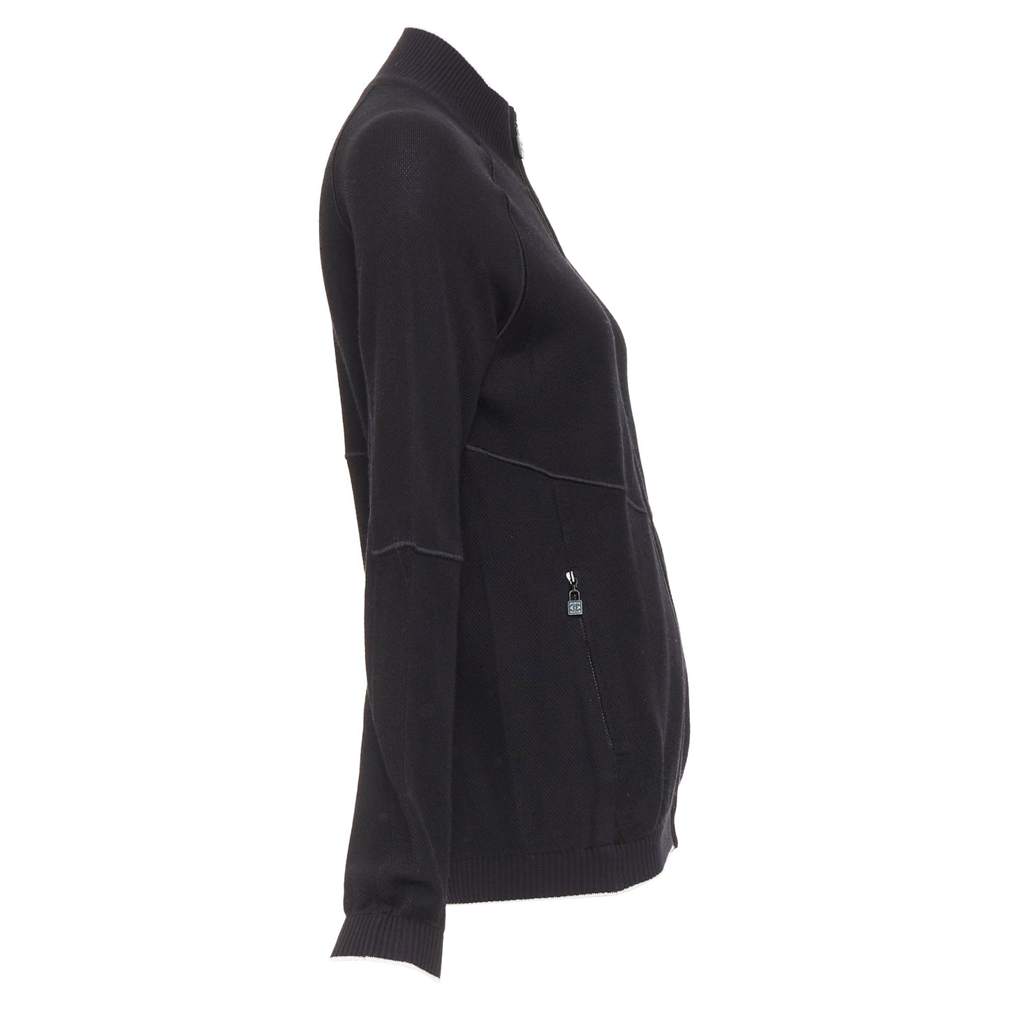 Women's Chanel Sports black technical knit embroidered logo zip up jacket